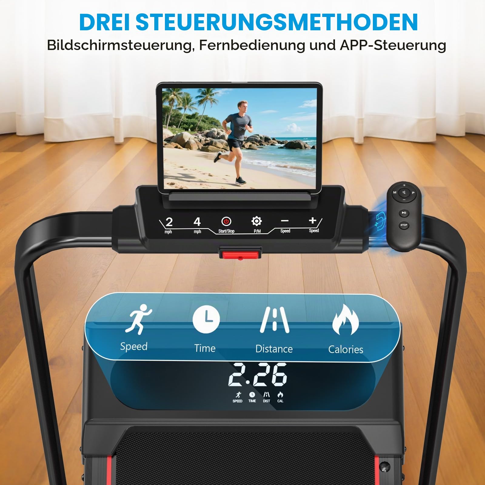 Klappbares Laufband für Zuhause mit 9 % Steigung, 1-12 km/h, 2,75 HP, App und LED-Anzeige, bis 160 kg