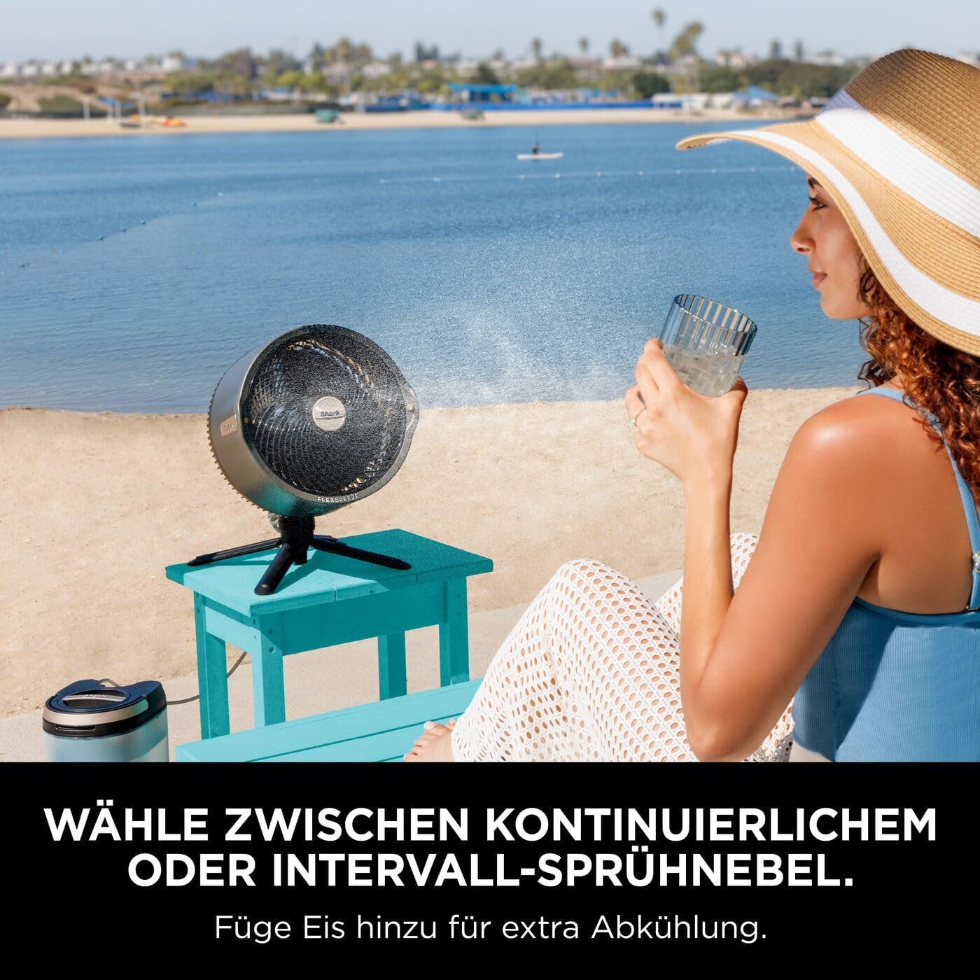 Shark FlexBreeze Pro Mist Akku-Ventilator für innen und außen mit Sprühsystem, tragbarer Sprühtank, 20 m, Stand- & Tischventilator, 5 Geschwindigkeitsstufen, leise, Fernbedienung, Anthrazit FA300EU