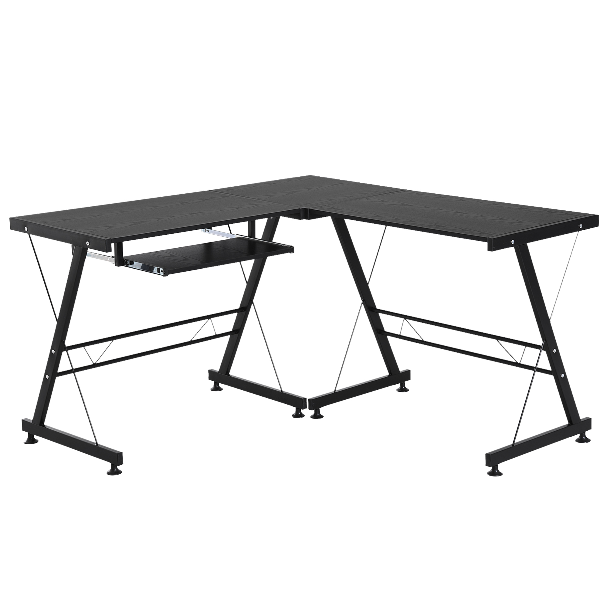 HOMCOM Computertisch Schreibtisch flexible Arbeitsstation MDF Stahl Schwarz 210 x 50 x 73,5 cm