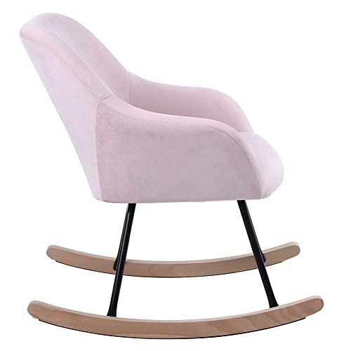 BAKAJI Poltrona Sedia a Dondolo Relax Casa Rivestimento in Tessuto Struttura Legno Imbottita Piedi in Metallo Base Dondonlante Legno Dimensione 60 x 78 x 78 cm Design Moderno Scandinavo (Rosa) : Casa e cucina