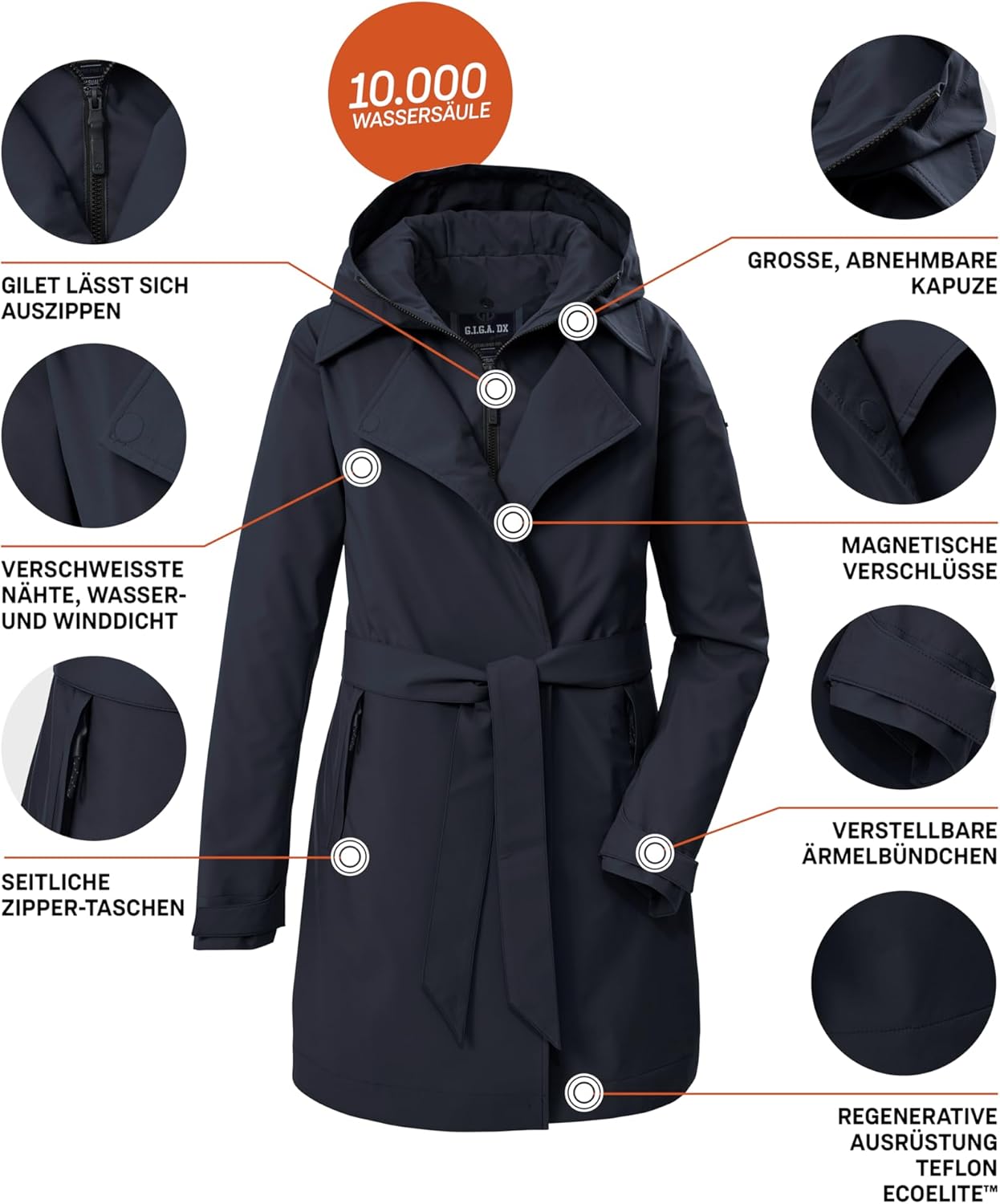 G.I.G.A. DX Damen Gs 82 Wmn Prk Funktionsparka/Mantel mit abknöpfbarer Kapuze und abzippbarem Gilet