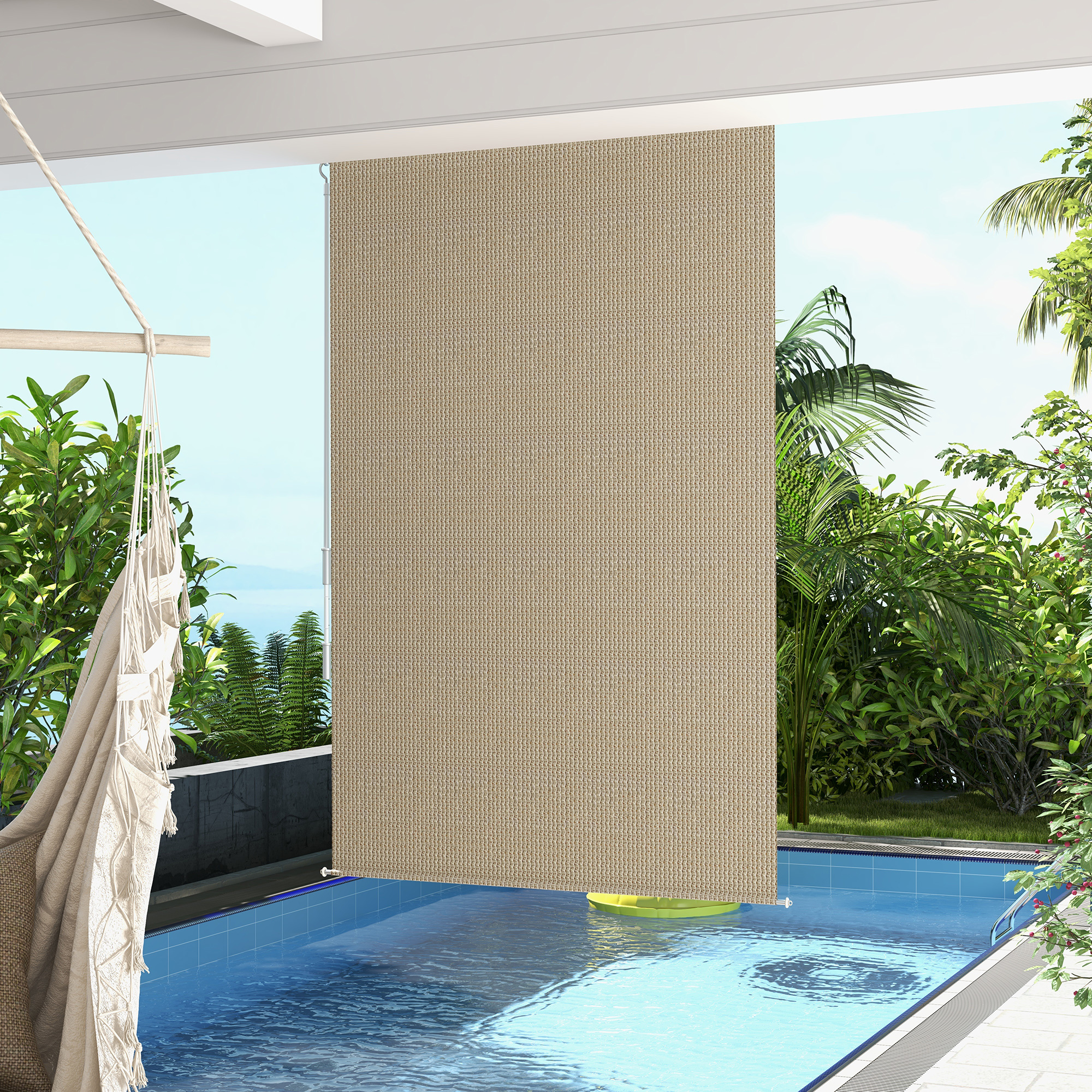 Outsunny Außenrollo, 120 x 185cm, mit Handkurbel, Wand-/Deckenmontage, Aluminiumrahmen, Beige