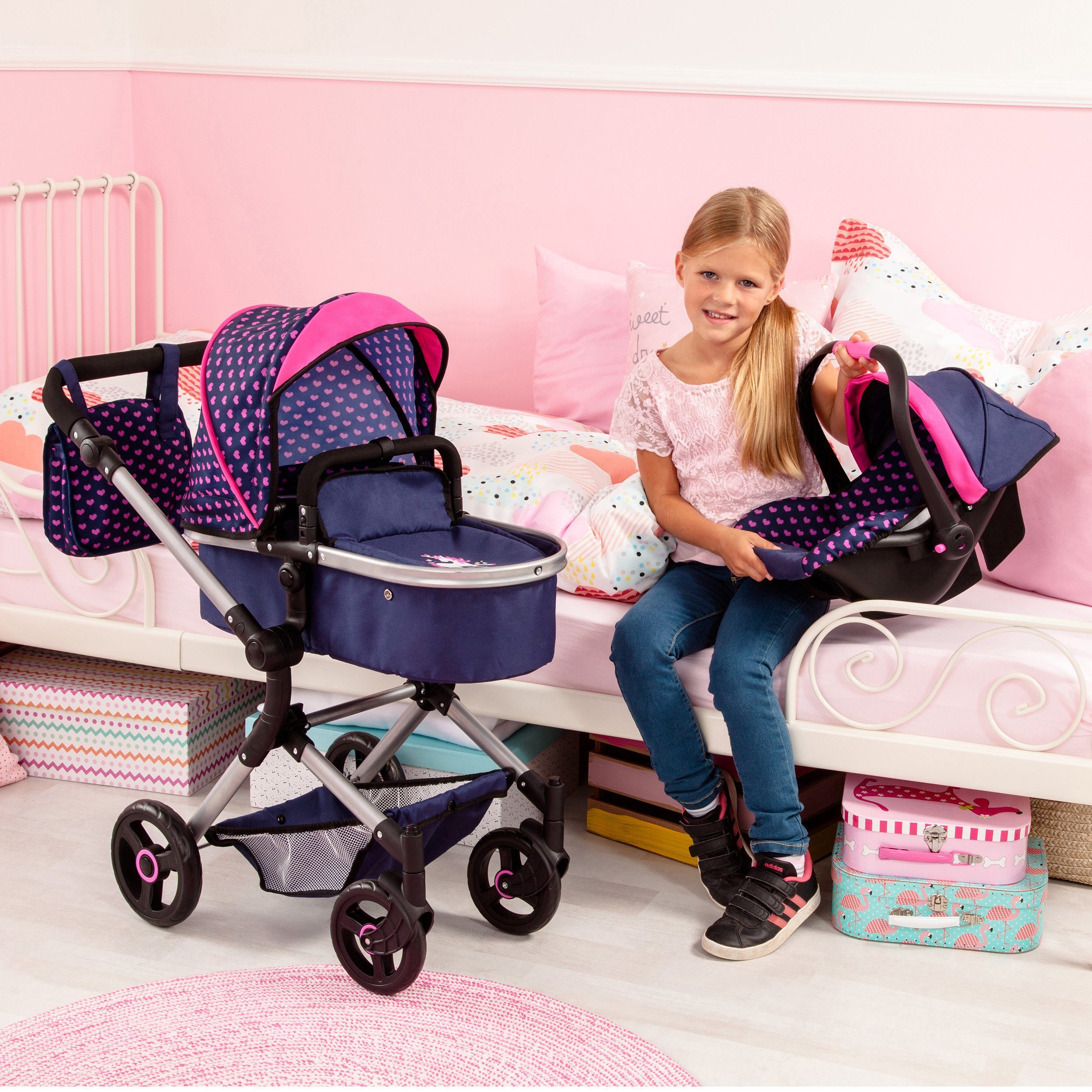 Kombi-Puppenwagen Vario, Blau/Pink