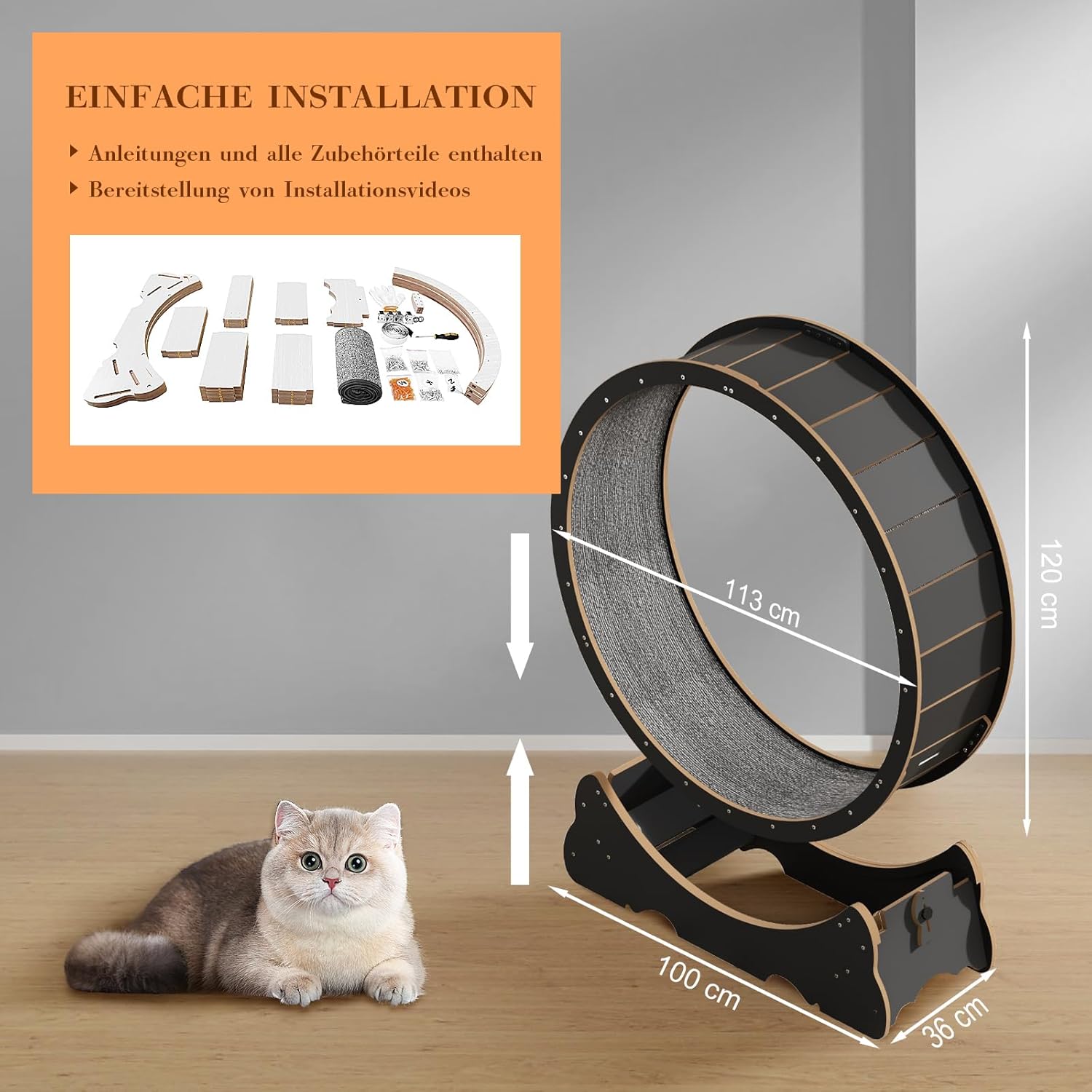 Naviconvex Katzenlaufrad laufrad Katze Laufen Laufrad Katze Laufen Super Leise Katzen Laufrad Laufrad für Katzen Laufrad Katze Katzenrad Katzenlaufrad XL Holzfarbe