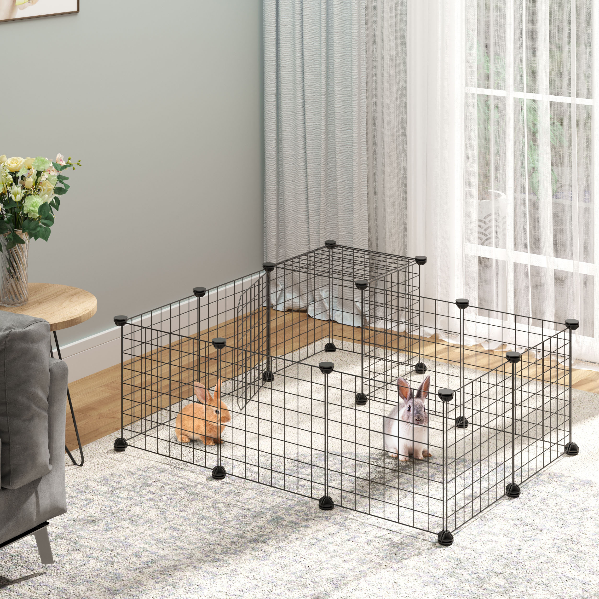 PawHut Nagetiergehege, Welpenpark, Haustierzaun, modular DIY, 105 x 105 x 70 cm, Schwarz