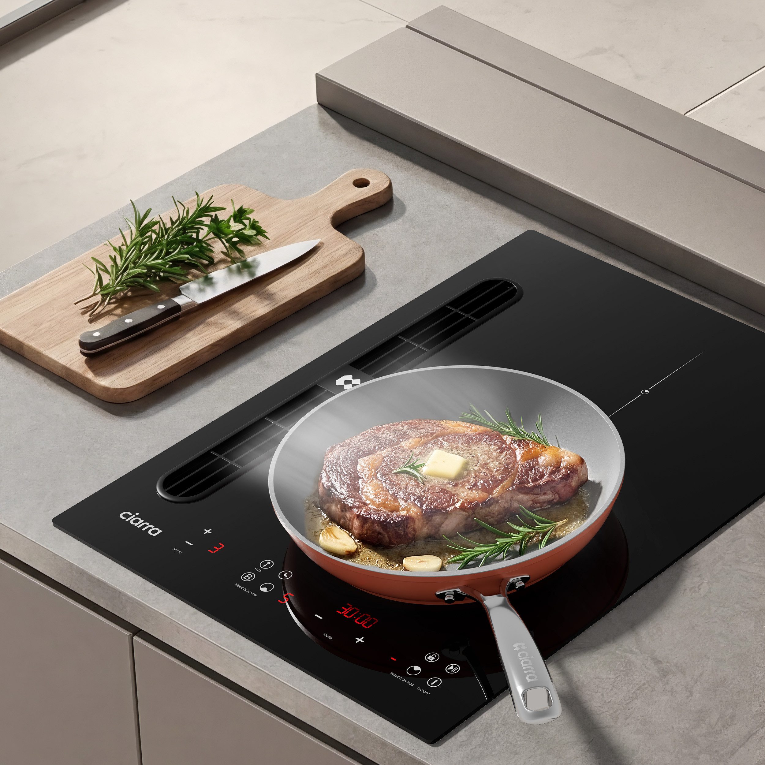 Kochfeld mit Dunstabzug 39 cm Kochfeldabzug mit integriertem Plasma⁺-System 3565W CIARRA ONE CBBEH392BF