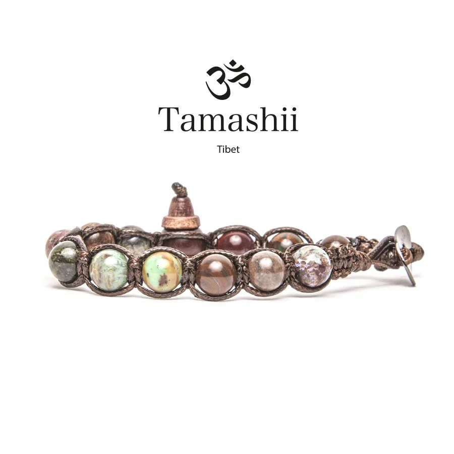Bracciale Tamashii BHS900-265 da 8mm in turchese e diaspro oro