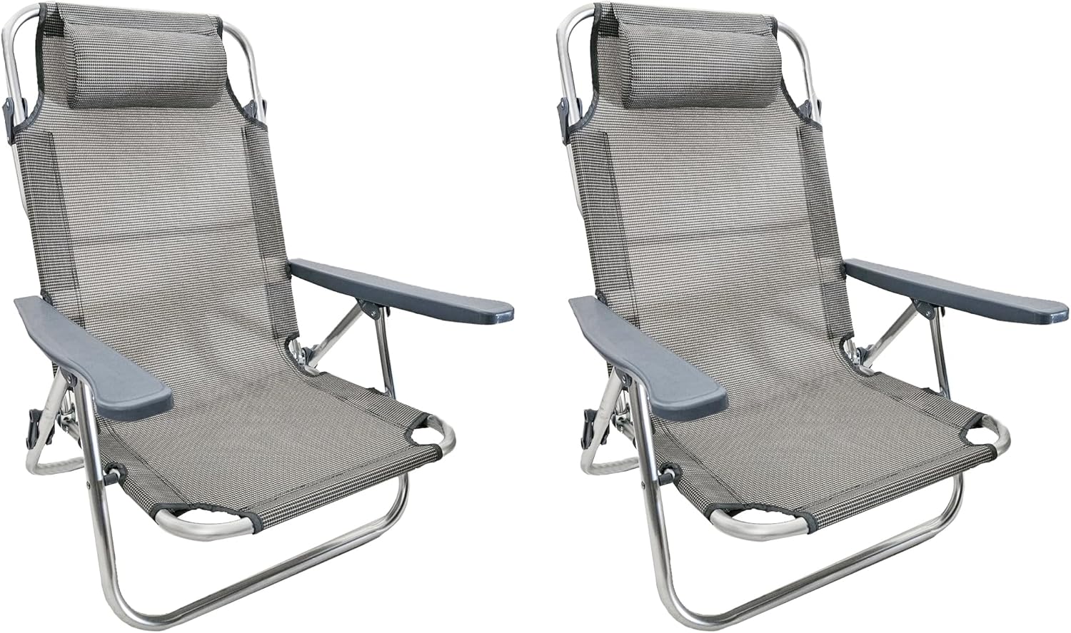 COPPIA Spiaggine colore grigio melange Ribaltabili | Pieghevoli, mare, giardino, campeggio | 2 pz Sedie Sdraio da Spiaggia Struttura in Alluminio e Textilene | Dimensioni 48,5 (P)x60(L)x80(h)cm