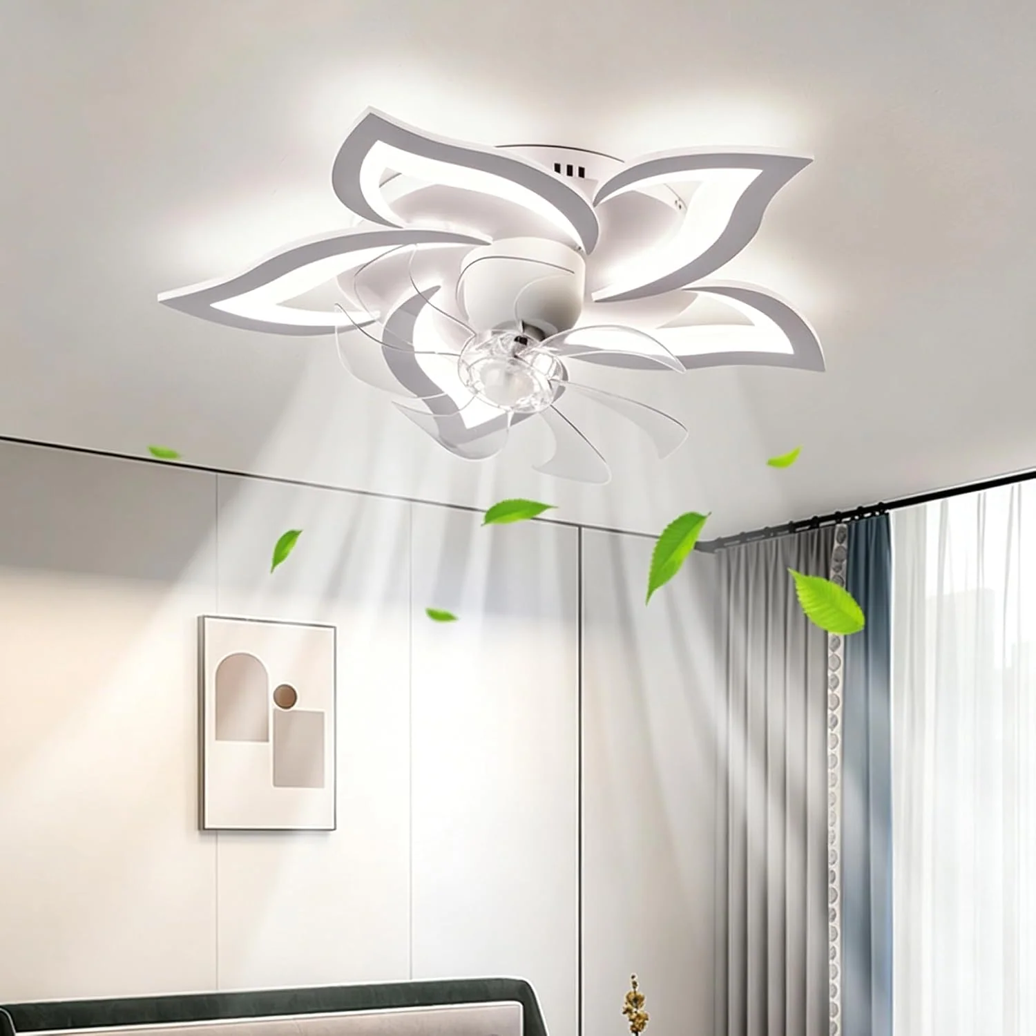 Leise LED Deckenventilator mit Beleuchtung,360° Drehbar Fan Lampe,69cm Dimmbare Deckenlampe mit Ventilator und Fernbedienung/APP