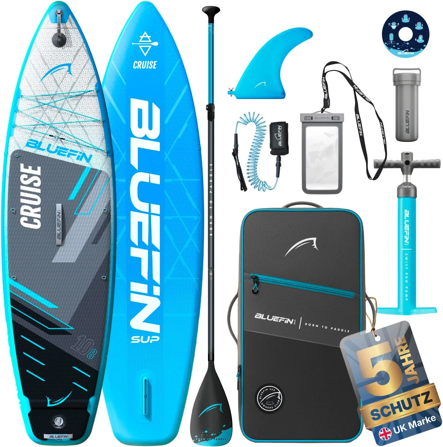 Bluefin SUP SUP-Board, Blau/Schwarz, Paddleboard, Cruise 10'8 aufblasbares Paddleboard, - -Paket & Zubehör
