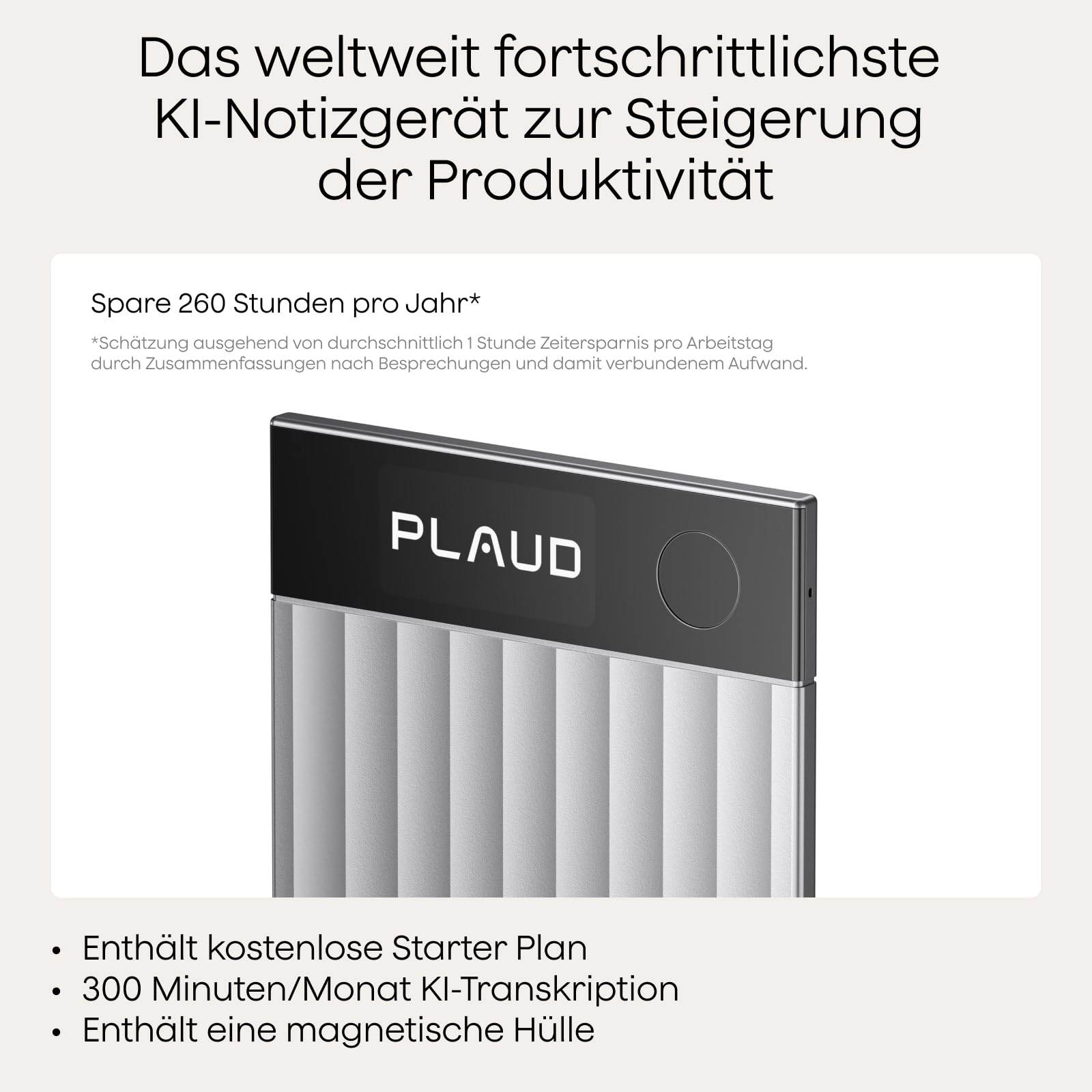 Plaud Note Pro KI Diktiergerät für Notizen und Zusammenfassung mit Transkription und Sprachaufnahme Silber