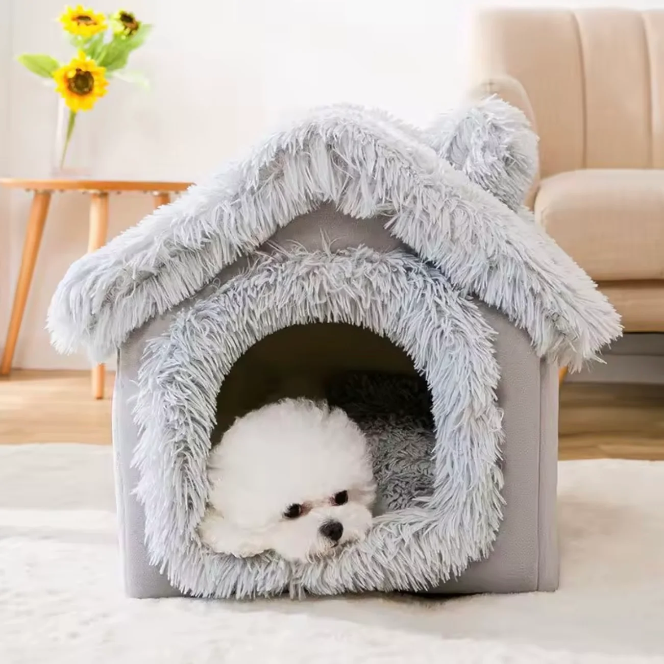 Pet Bed for Dogs & Cats �C Soft Fleece Cover & Non-Slip Base