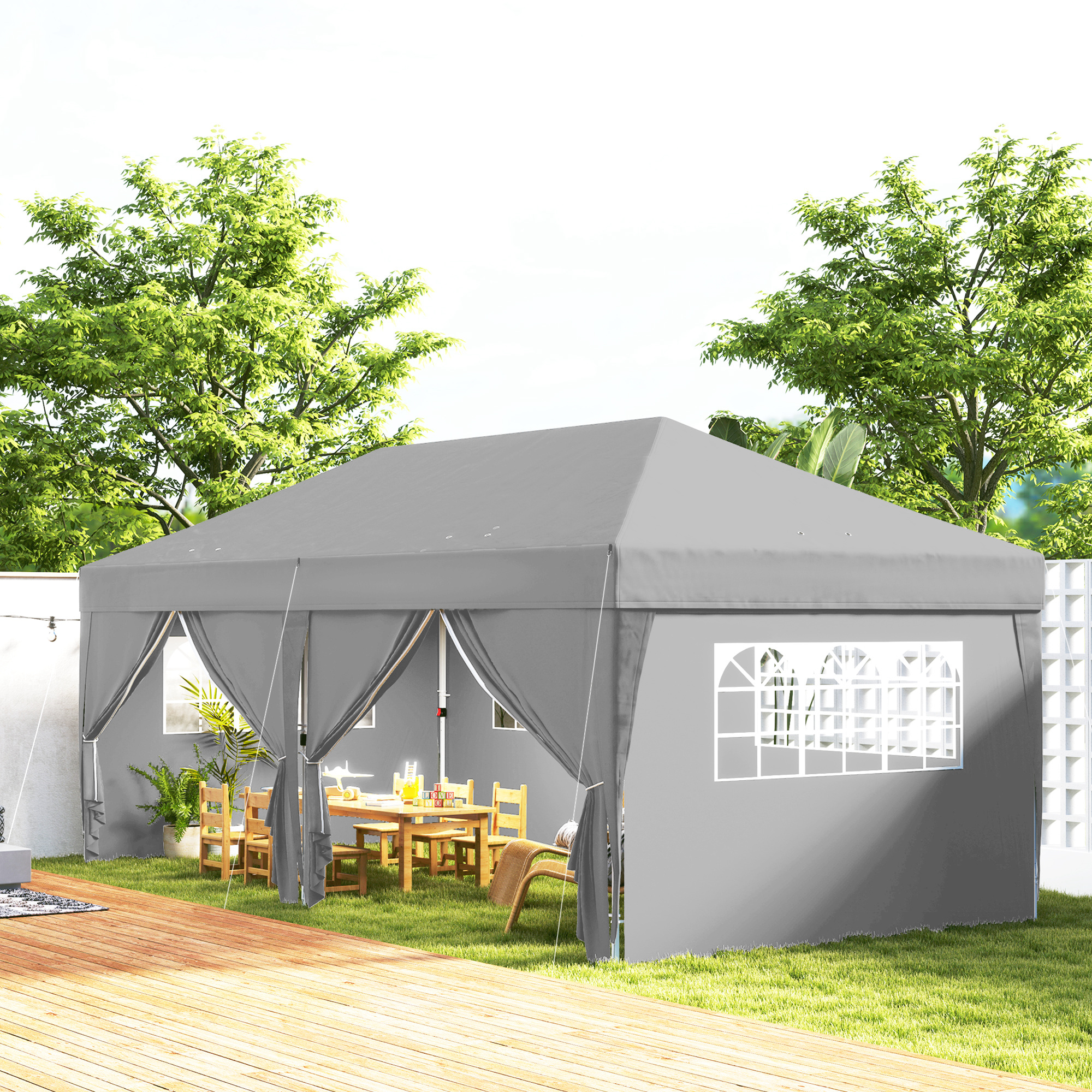 Outsunny Gartenpavillon Outdoor Faltpavillon 3 x 6 m mit 6 Seitenwänden, inkl. Transporttasche, Grau