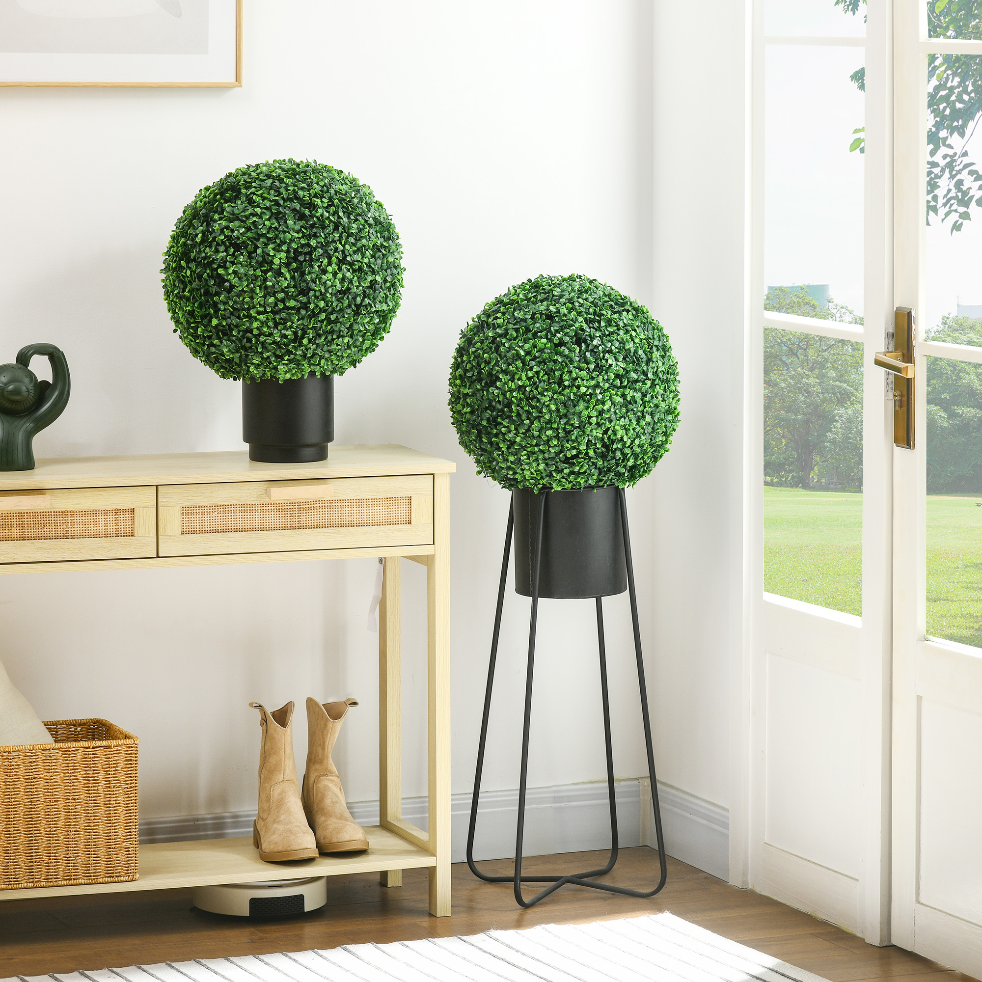 HOMCOM 2er-Set Buchsbaumkugel, Künstliche Pflanzen, Zimmerpflanze mit UV-Schutz, Deko-Pflanze, für Indoor, Outdoor, Grün
