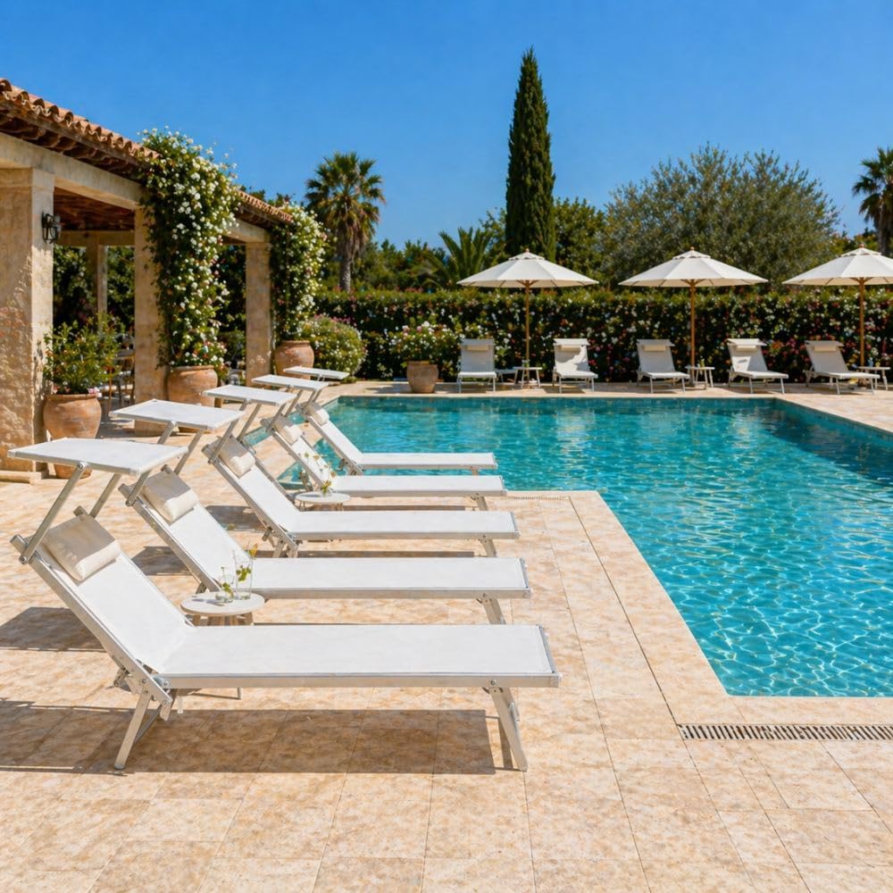 ZIK - 2 Lettini da Spiaggia Professionali, Sdraio da Spiaggia Pieghevole, Leggera, in Alluminio, Schienale Regolabile (181x60x38cm) Lettino Prendisole da Giardino, Mare, Piscina, Balcone (2x Bianco)