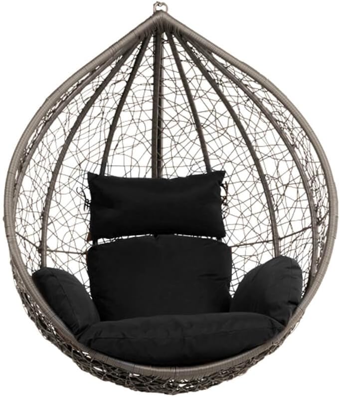 Home Deluxe - Hängesessel Cielo - Schwarz, nur Korb - inkl. Sitz- und Rückenkissen I Polyrattan Hängestuhl Gartenschaukel Hängekorb