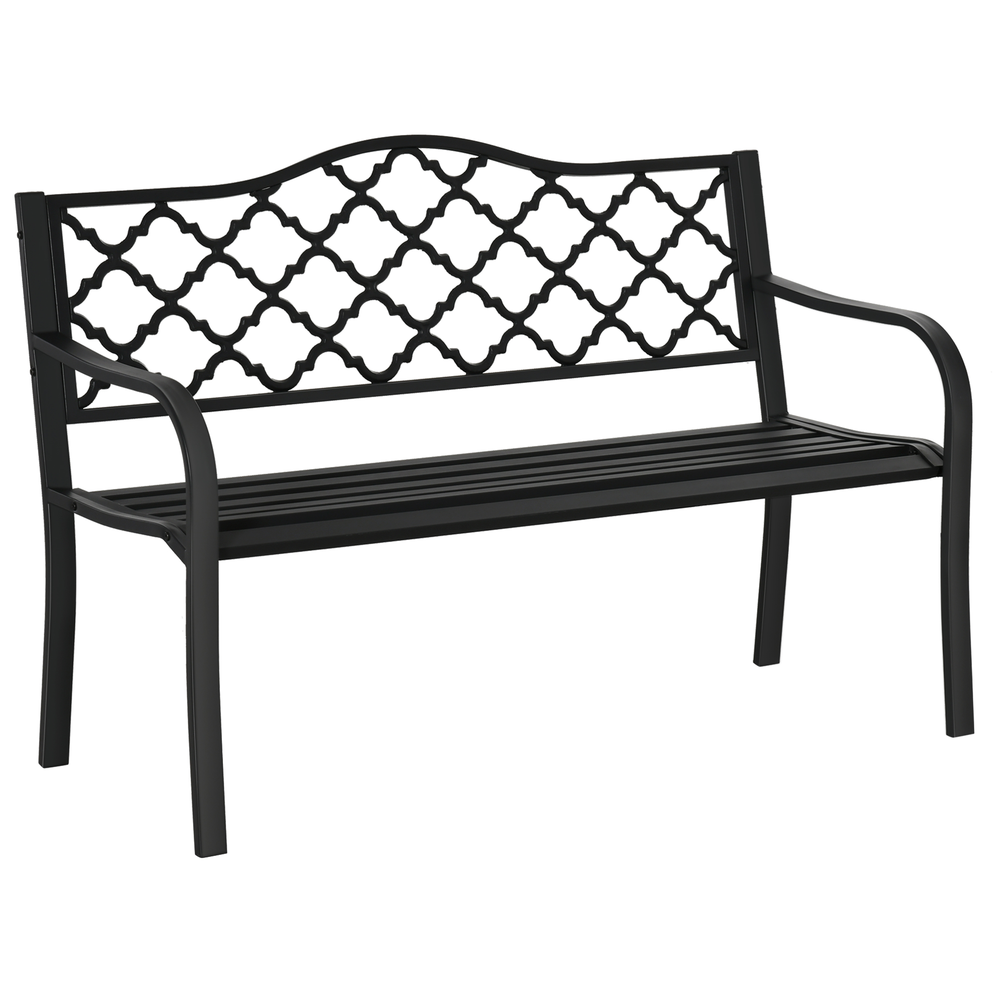 Outsunny Gartenbank 2-Sitzer Parkbank aus Metall Sitzbank bis 240 kg Bank Terrassenbank mit Rücken- & Armlehnen Gartenmöbel Gusseisen Schwarz 128 x 58,5 x 89 cm