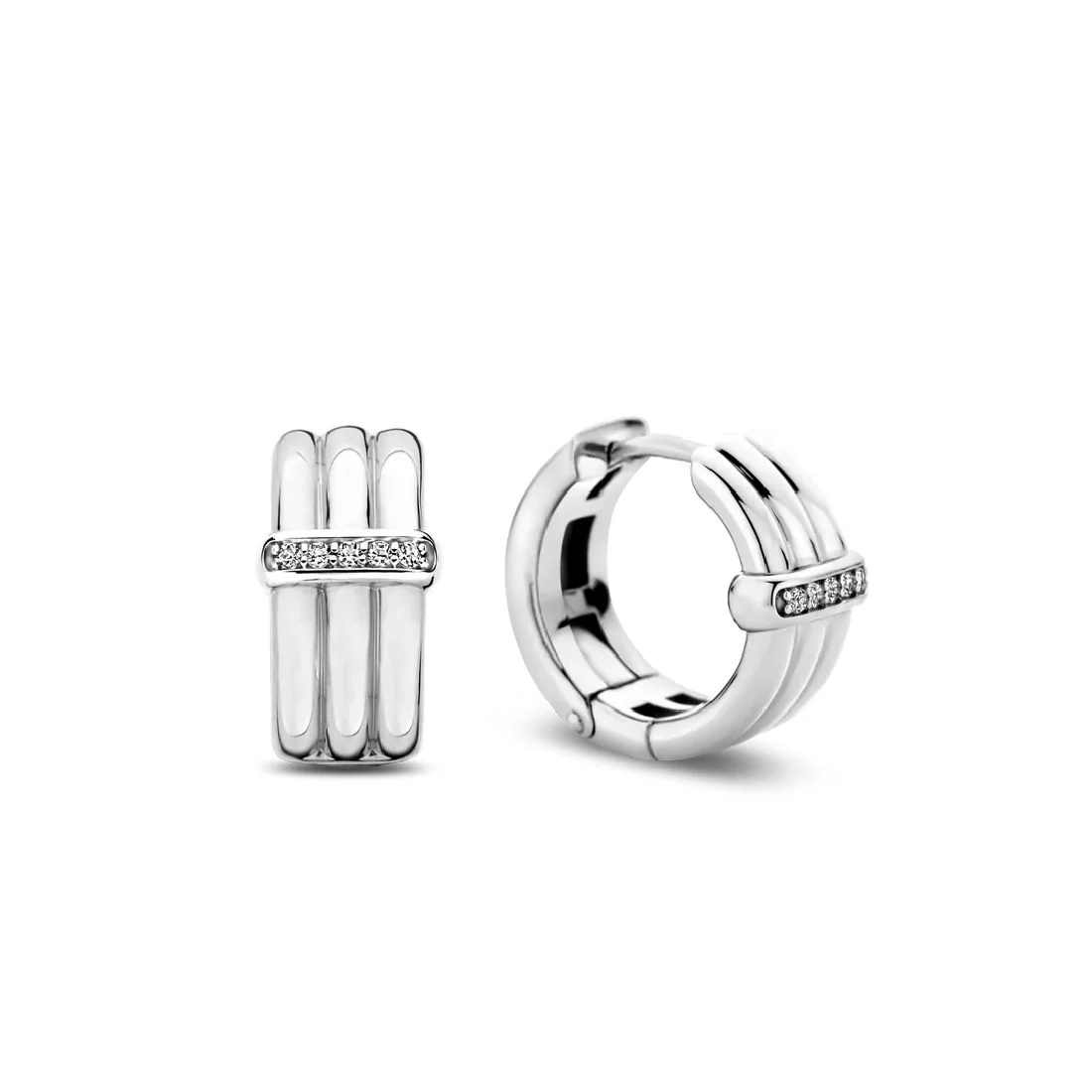 Orecchini Ti Sento Milano a tre cerchi in argento con zirconi 7979ZI