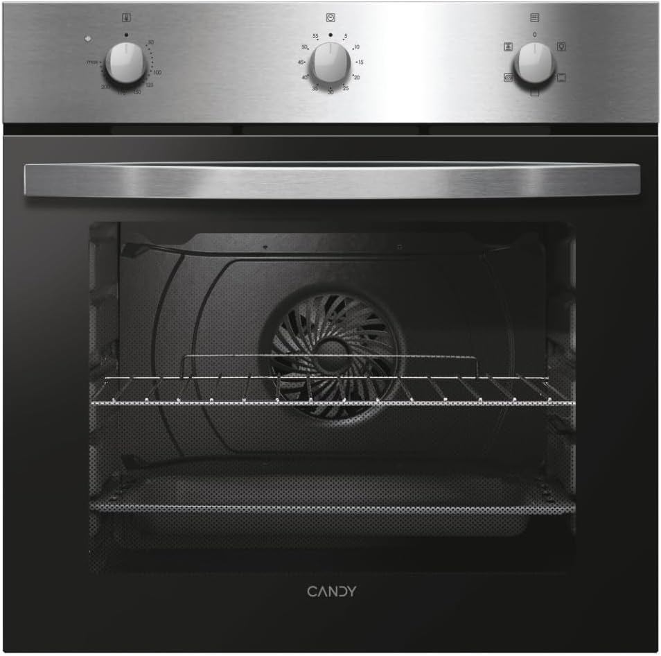 Candy Idea Forno Elettrico da Incasso Ventilato, 65 Litri, Classe A, 5 Modalità di Cottura, Rivestimento Anti-Impronte, 59,5 x 59,5 x 58,8 cm, Inox e Nero - FIDC X502