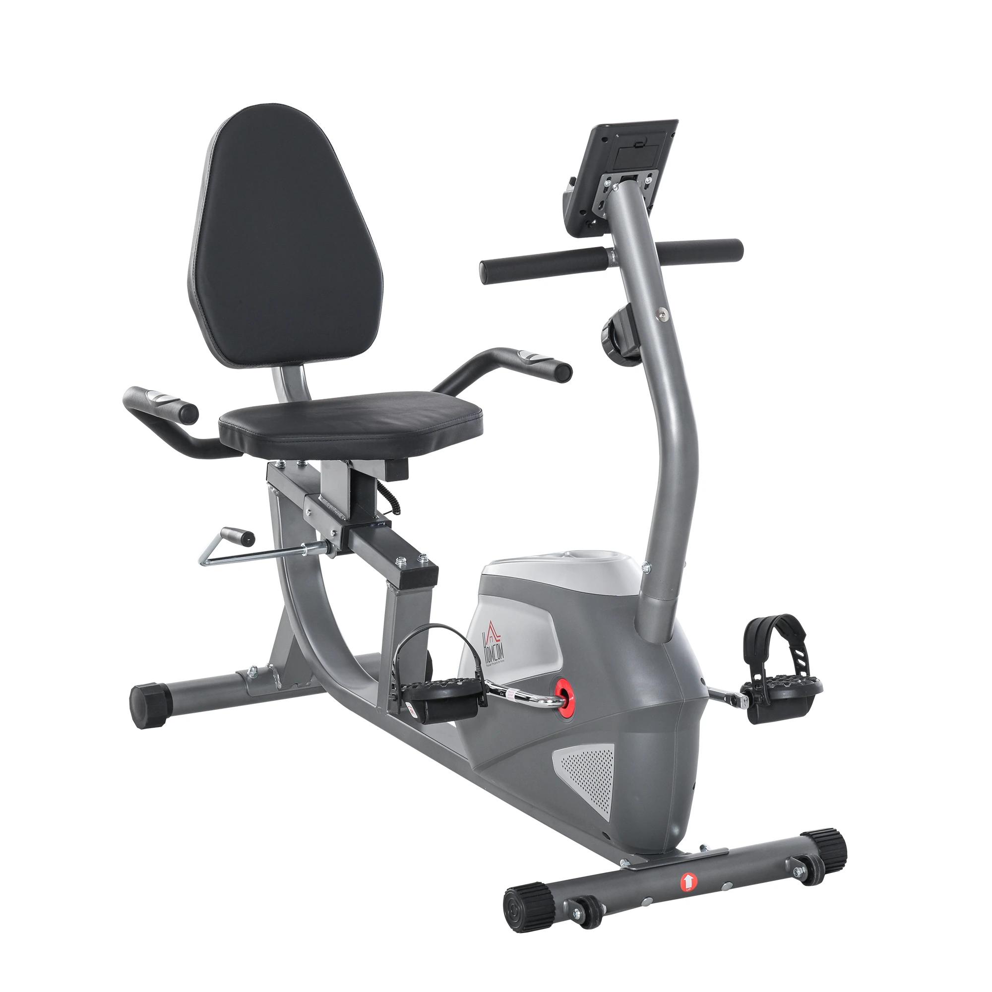 hometrainer fietstrainer vliegwiel hometrainer met 8 niveaus verstelbare magnetische weerstand verstelbare lengte magnetische weerstand wielen metaal ABS grijs + zilver 136?l x 62,5?b x 38?h cm