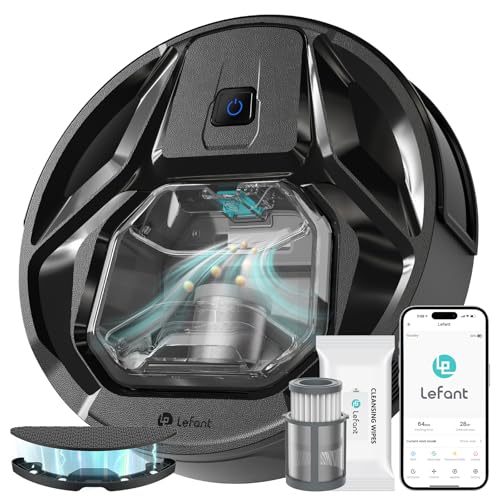Lefant M320 Robot Vacuum Cleaner, Carpet Detection, 6,000 Pa Suction, Low Noise, 800ml Visible Dustbin, 210 Mins Runtime, Self Charging, Works with Alexa, Ideal for Hard Floor, Pet Hair, Black