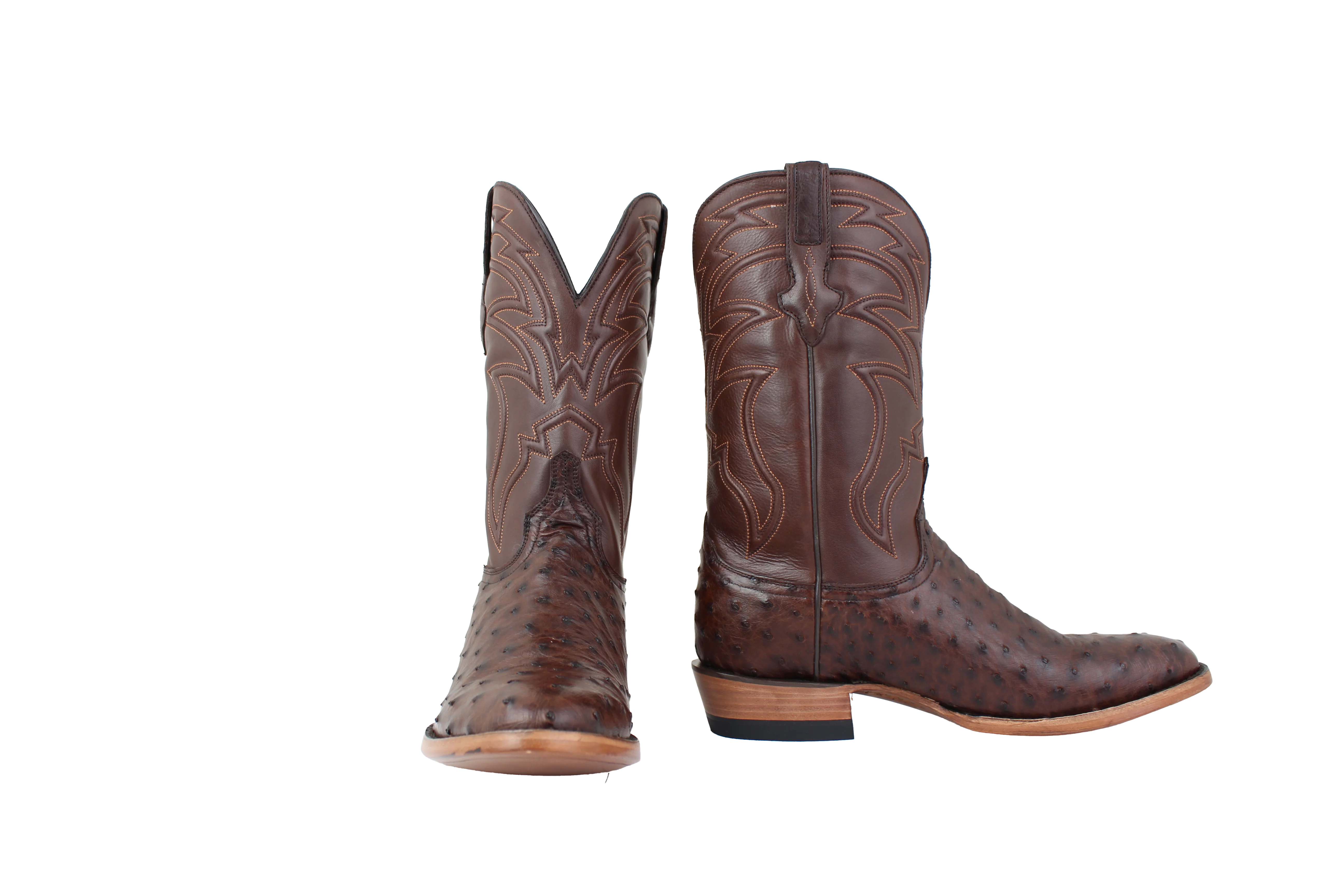 Resistol Boots Brown Gold Full Quill Ostrich Round Toe