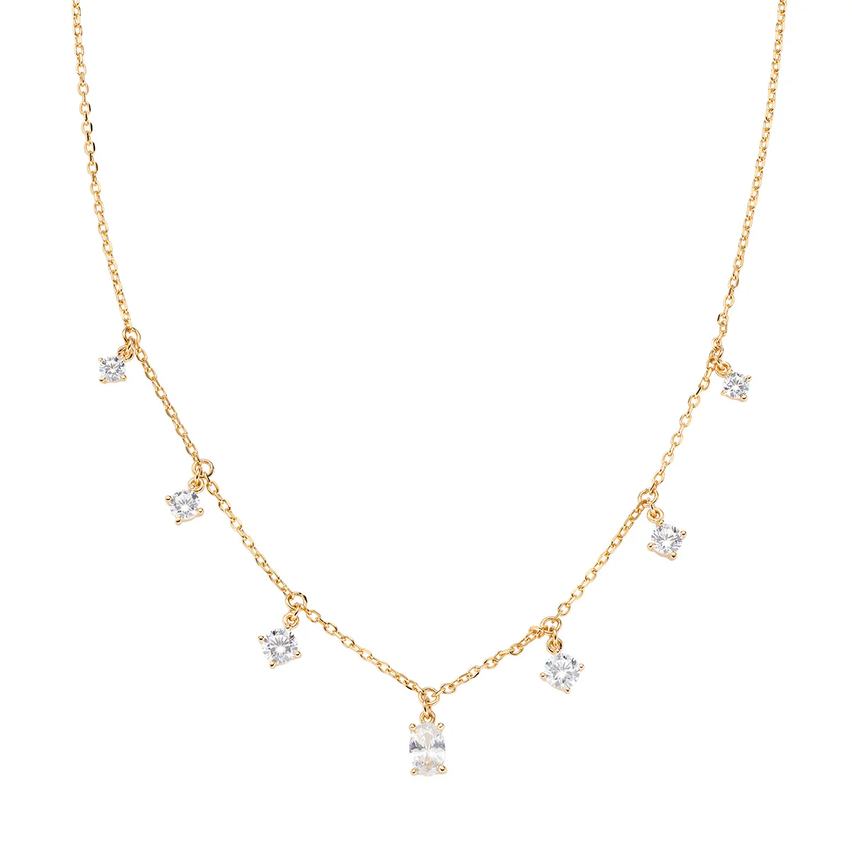 Collana Amen punti luce pendenti in argento dorato e zirconi bianchi