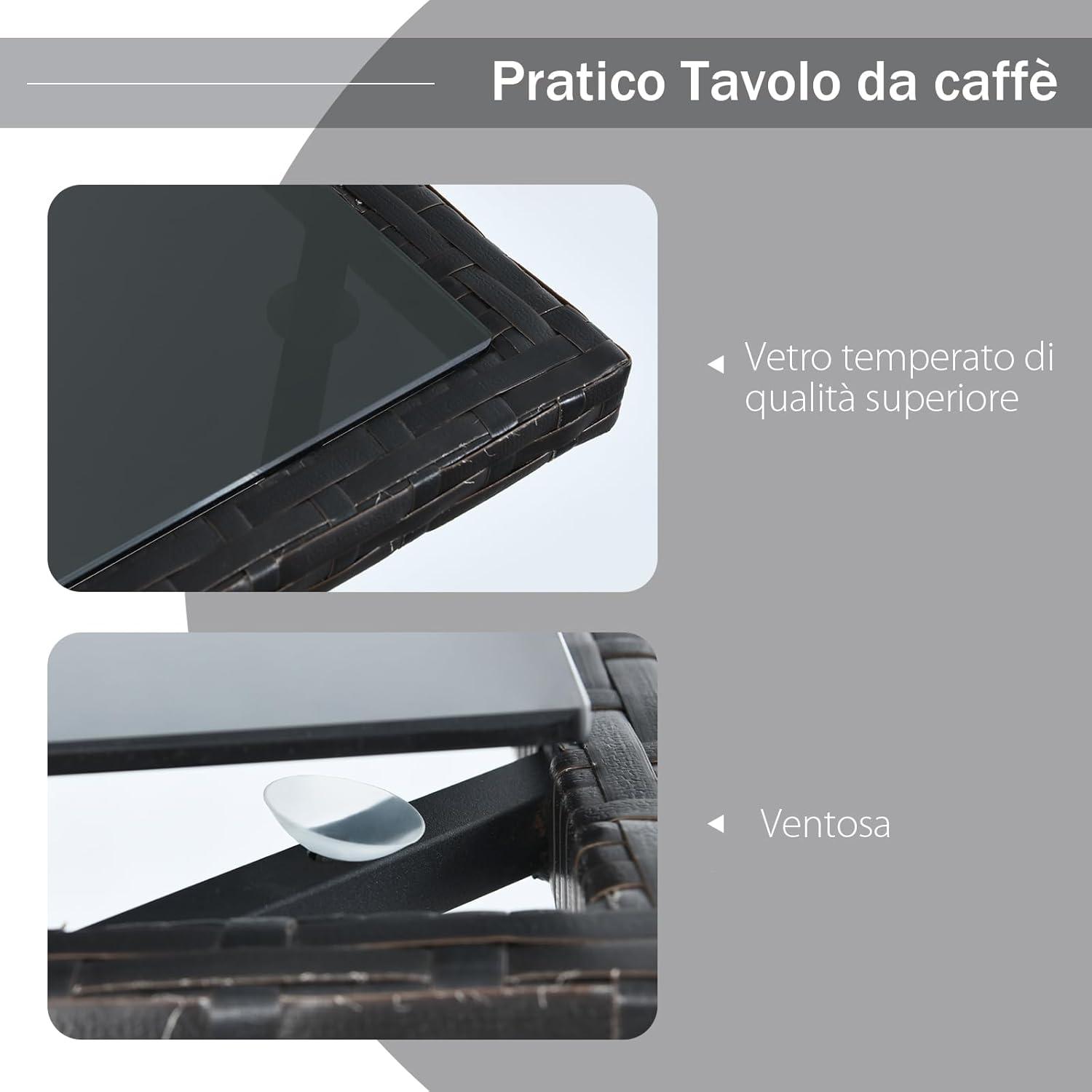 COSTWAY 3 Pezzi Set Mobili da Esterno, Set da Giardino in Rattan PE Salvaspazio con Piano Tavolo in Vetro Temperato e Sedie Imbottite, Tavolo e Sedia da Balcone