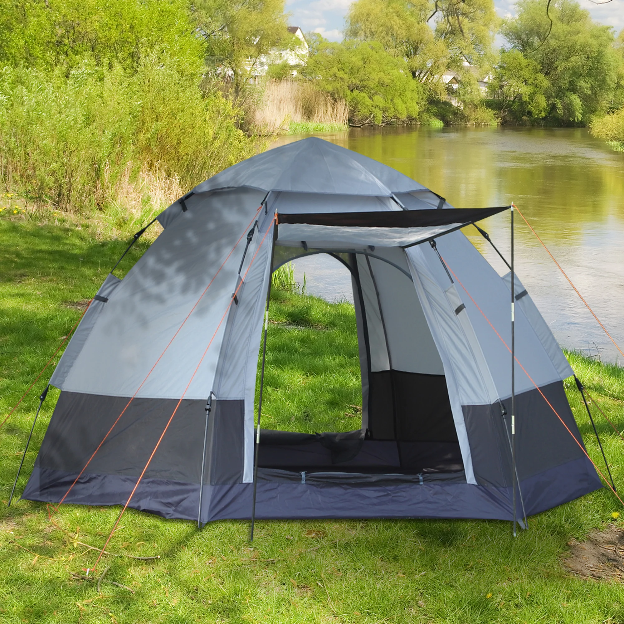 Outsunny Campingzelt 3–4 Personen, Kuppelzelt grau-schwarz