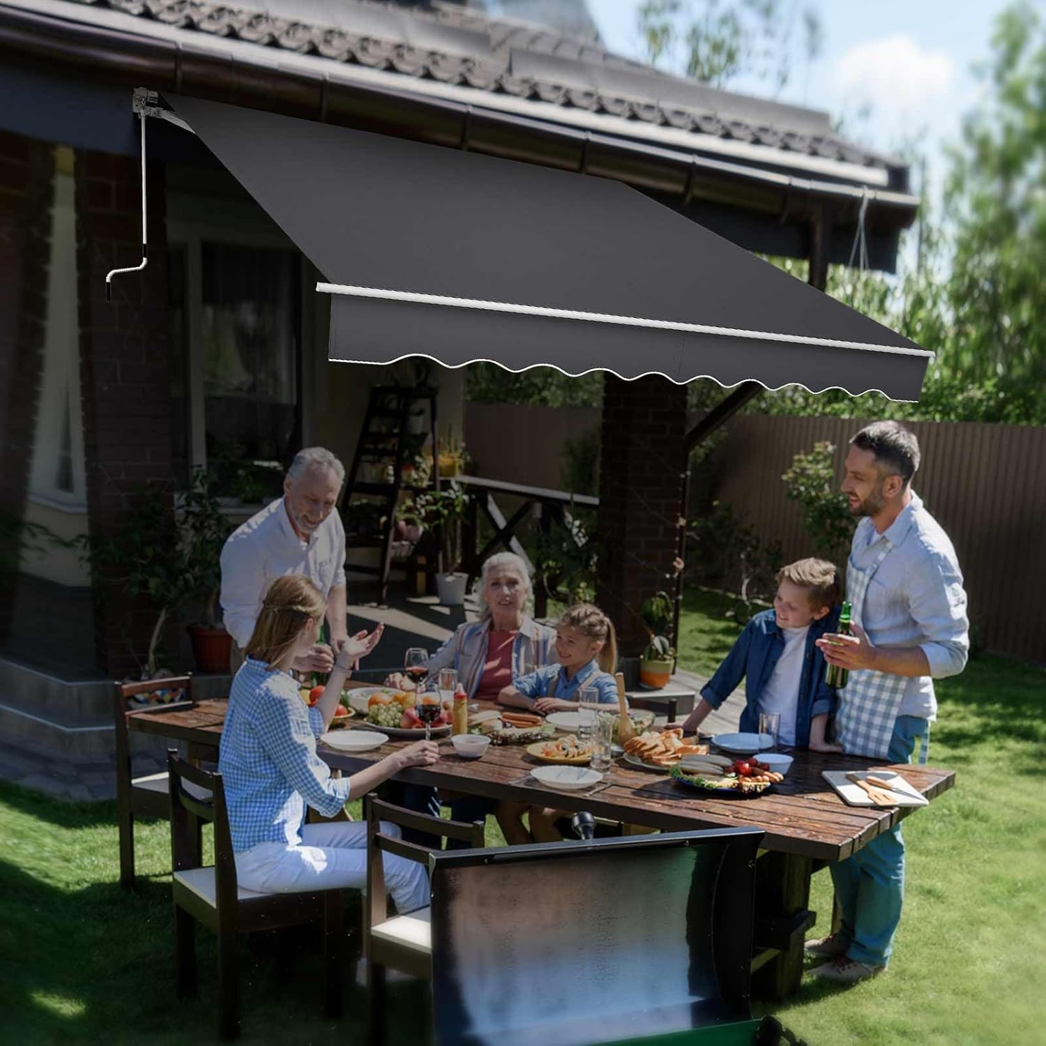 Gelenkarmmarkise 3m Sonnenschutz Markise für Balkon & Terrasse – Wasserabweisend, Robustes Markisentuch, Aluminiumrahmen – Höhenverstellbare Sonnenmarkise mit Handkurbel für optimalen Schatten