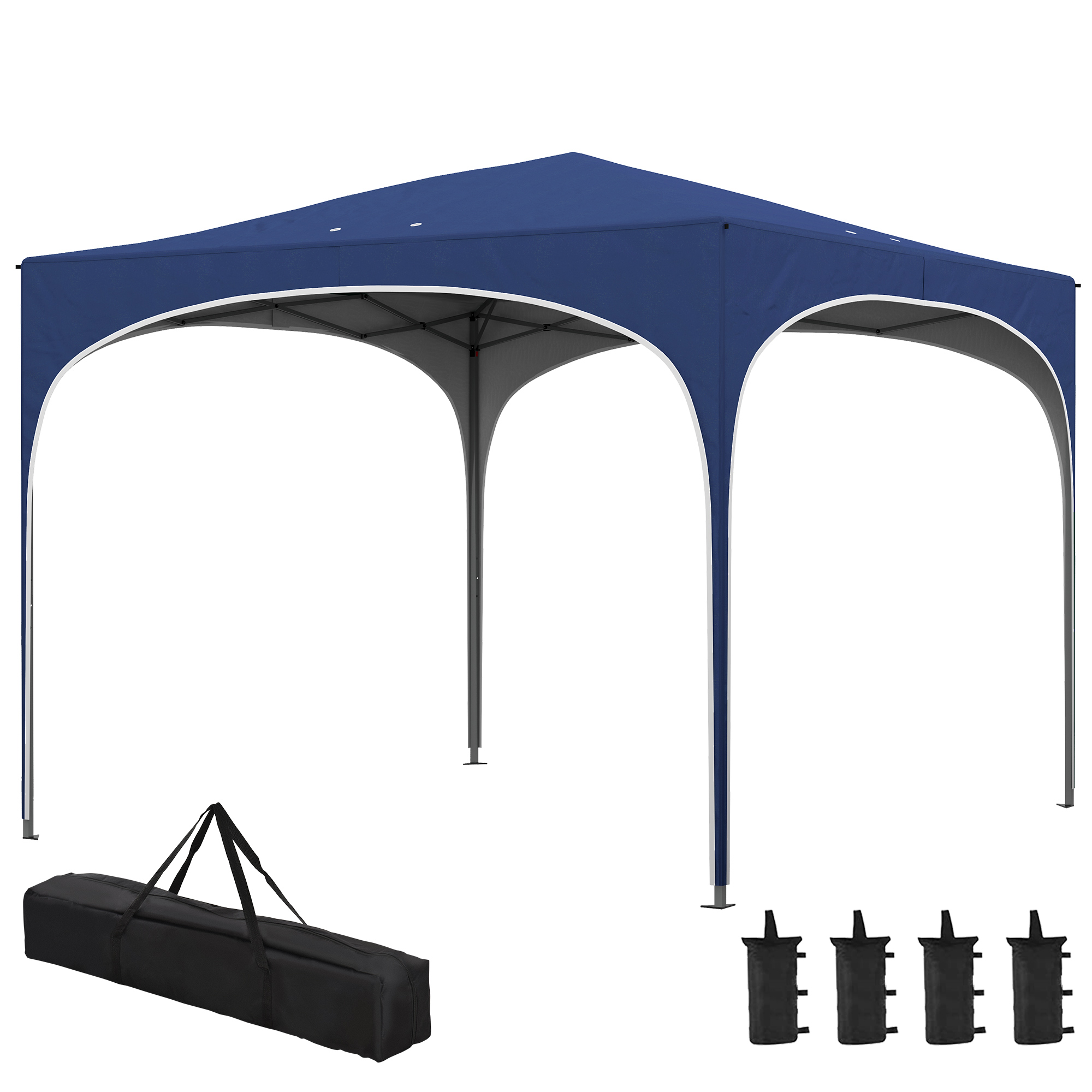 Outsunny Faltpavillon, höhenverstellbar, Metallstützen, robuste Plane, inkl. Tragetasche, 2,95 x 2,95 x 2,55m, Dunkelblau