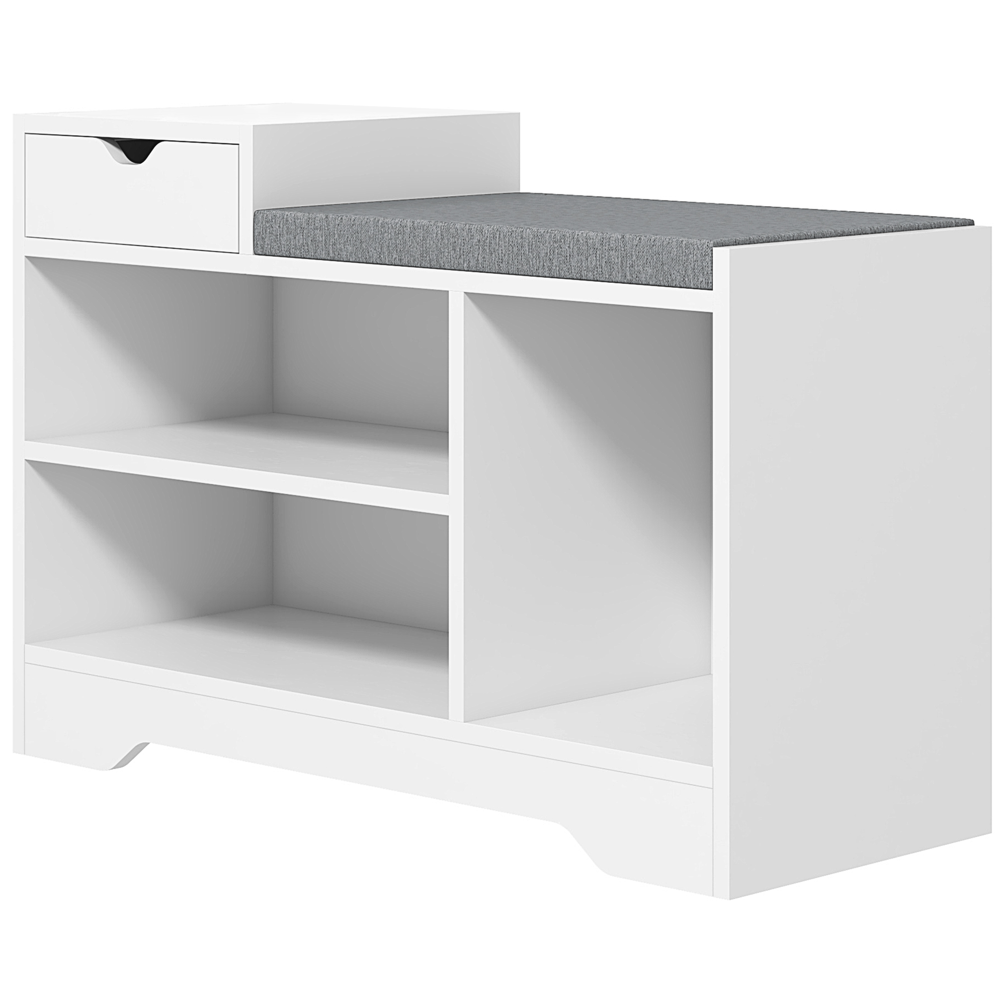 HOMCOM Möbel und Schuhbank 1 Schublade und 3 Fächer, Kapazität 5 Paar MDF, 76,5L x 30T x 52H cm
