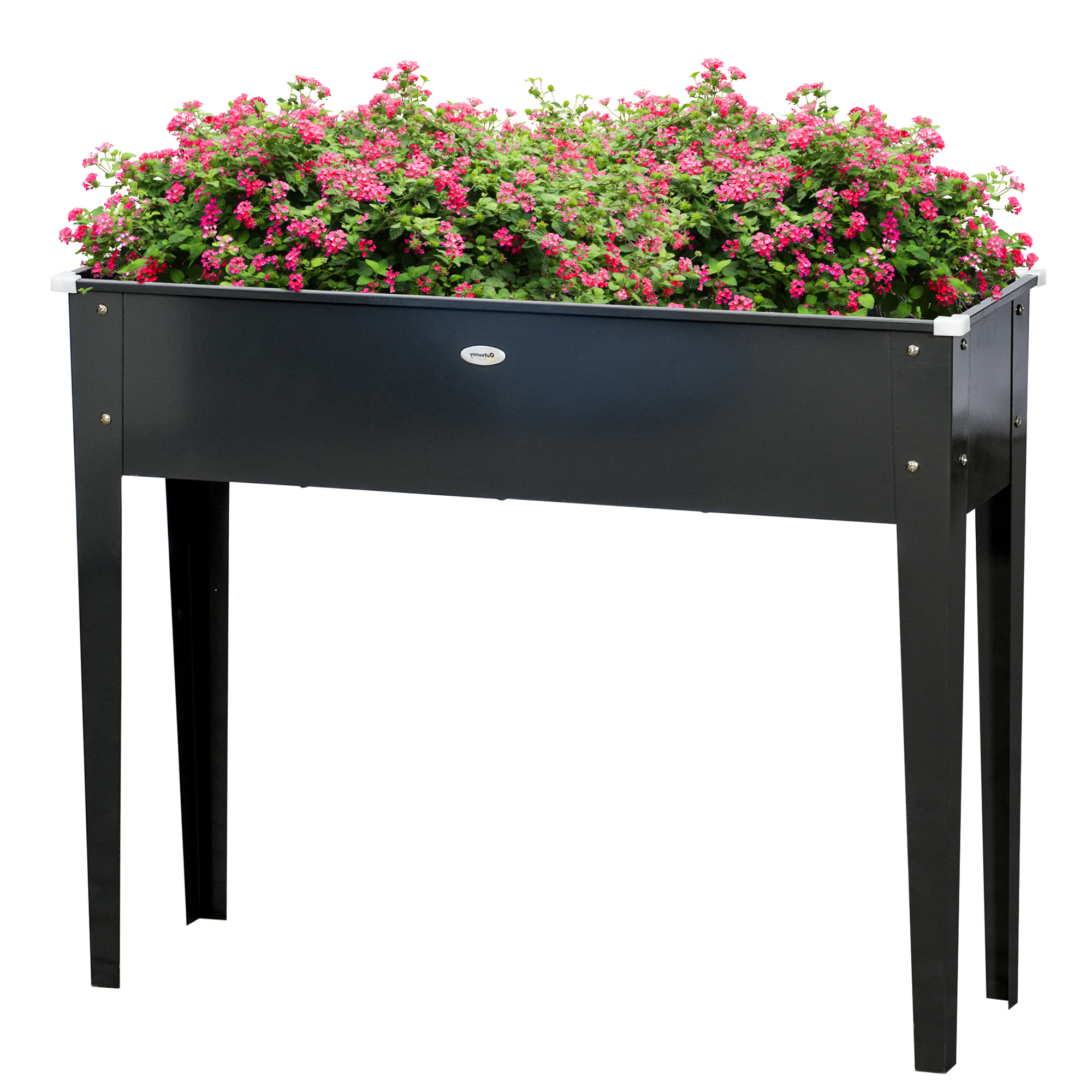 Outsunny Hochbeet-Pflanzschale auf Beinen Quadratisch mit Ablaufloch aus verzinktem Stahl 100 x 30 x 80 cm Schwarz