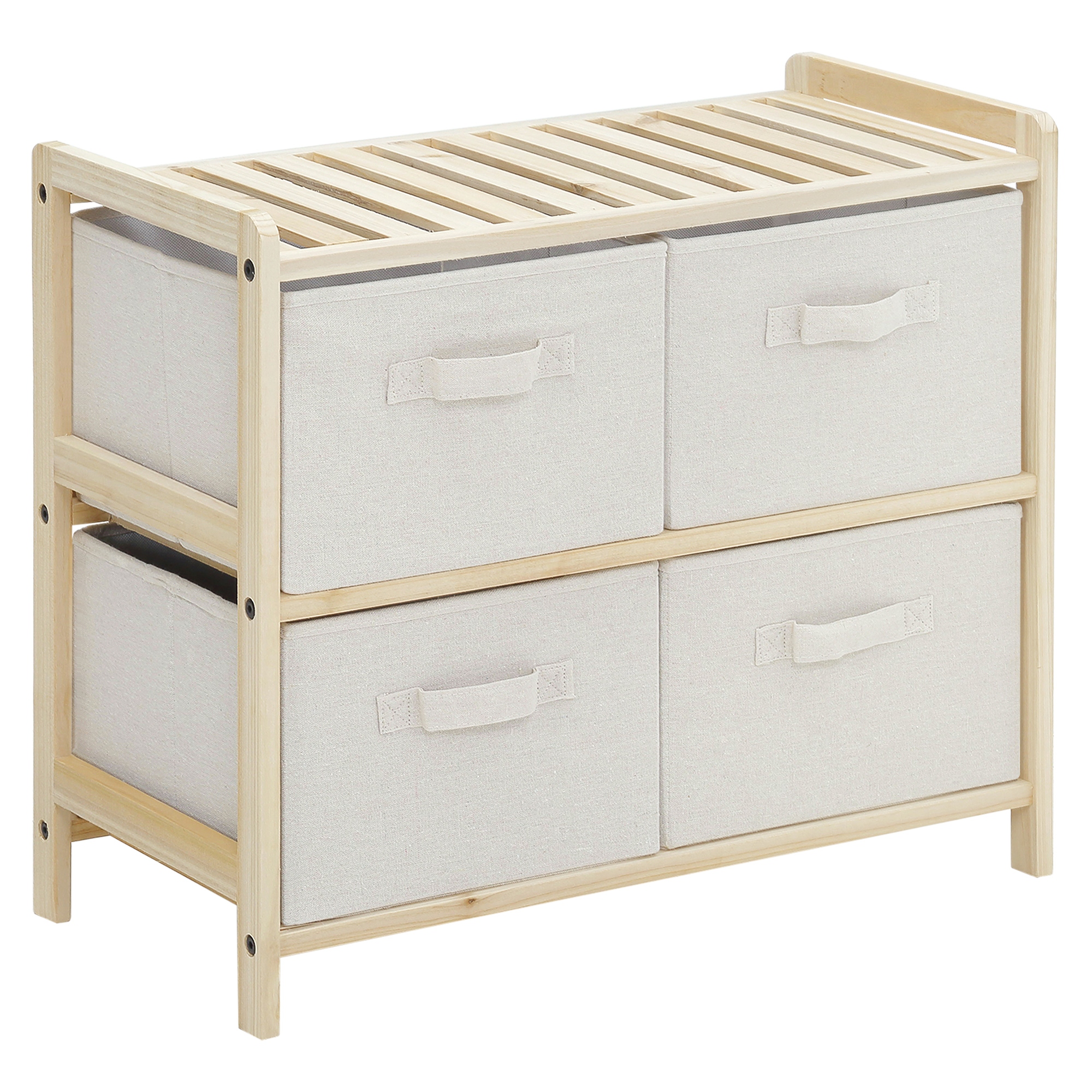 HOMCOM Aufbewahrungskommode aus Stoff mit 4 klappbaren Leinenschubladen, elegantem Stil für Schlafzimmer, Büro, Wohnzimmer, 59 x 28 x 50 cm, Naturholz, Beige