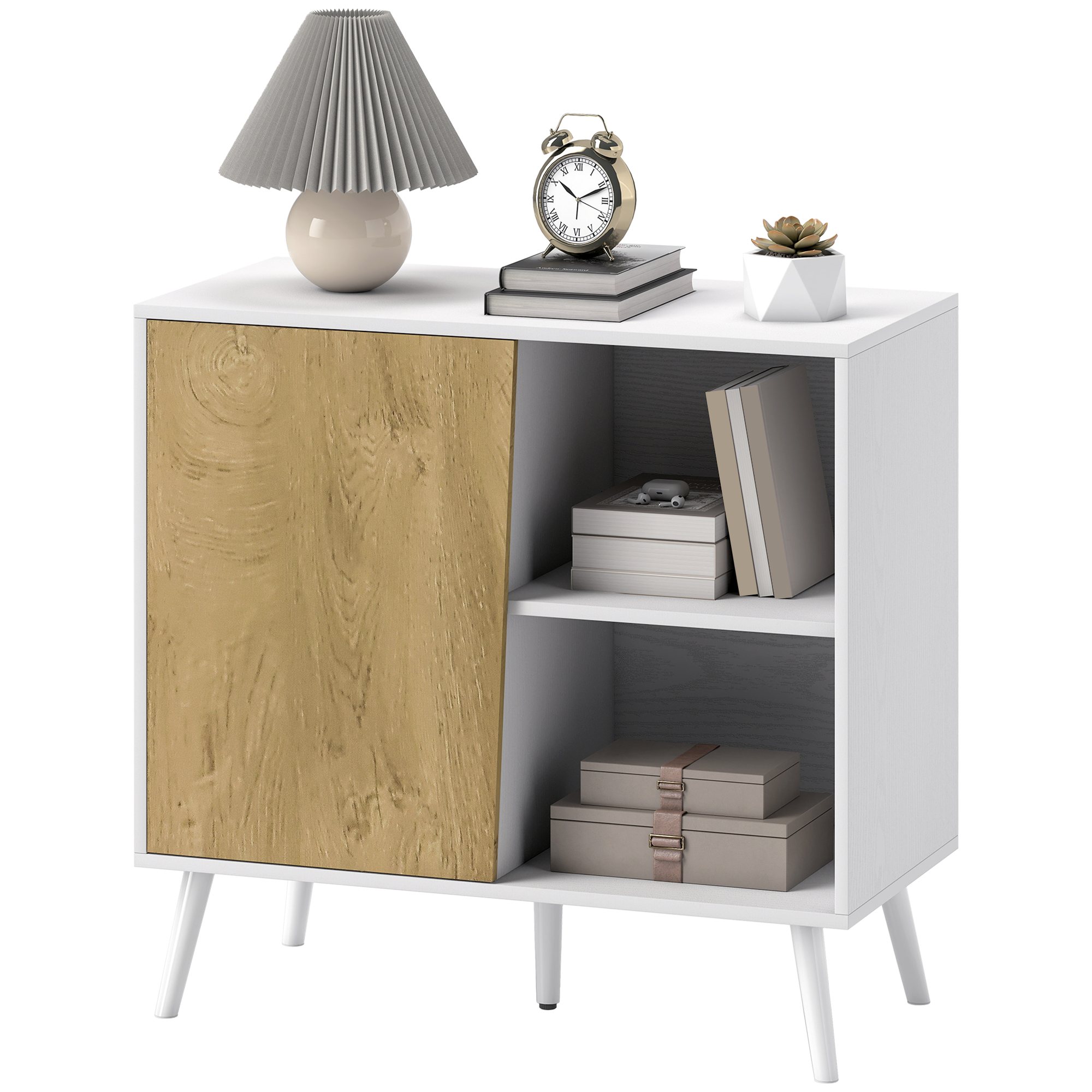 HOMCOM Sideboard mit Schrank und Aufbewahrungsfach, aus Holz, 80x39x76 cm, Weiß
