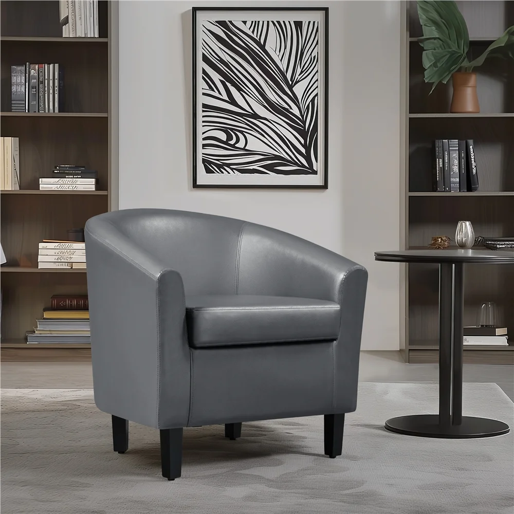 Renwick Faux Leather Barrel Accent Chair for Living Room, Set of 2, Black