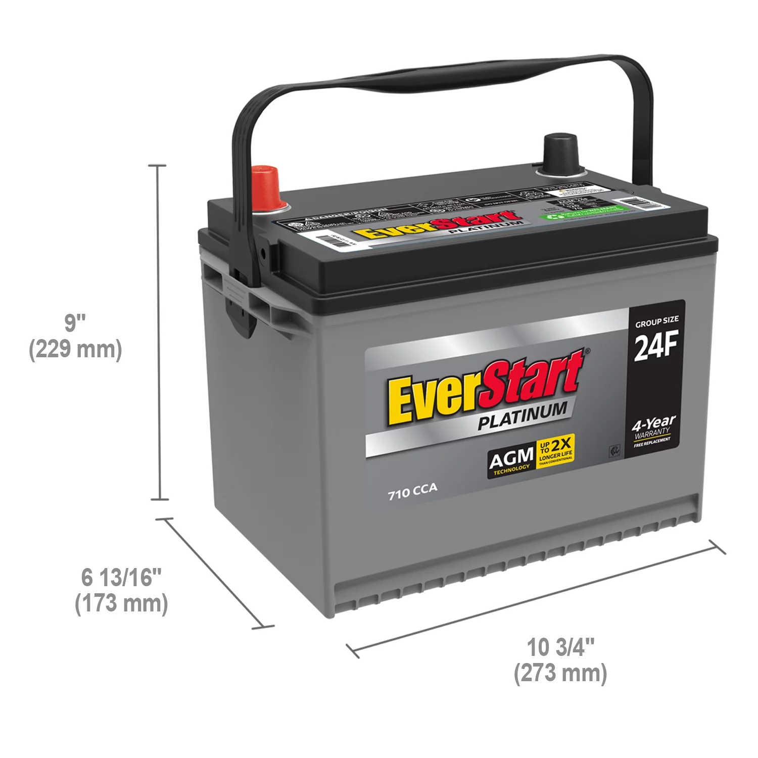 2025 EverStart Platinum AGM Autobatterij, Groep 24F, 12 Volt, 750 CCA