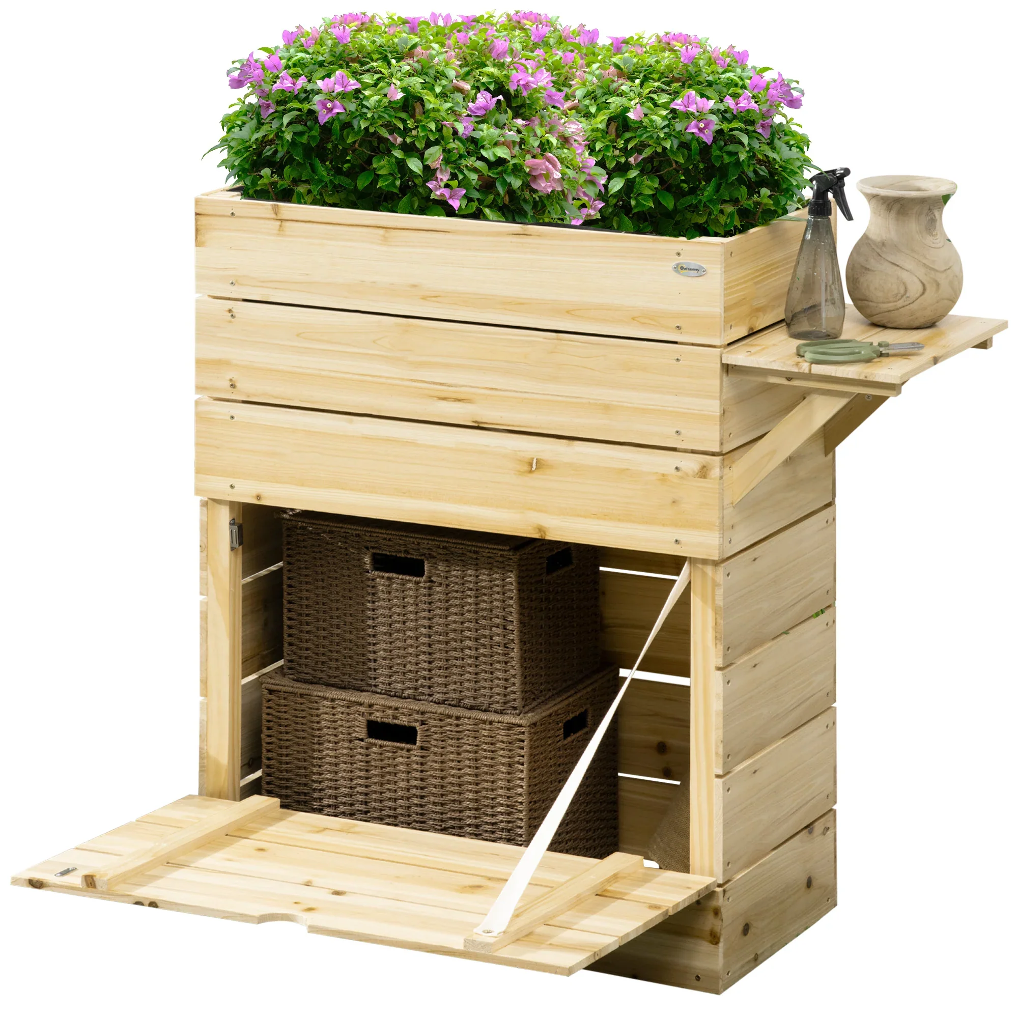 Outsunny Verhoogde plantenbak met legplank van massief hout