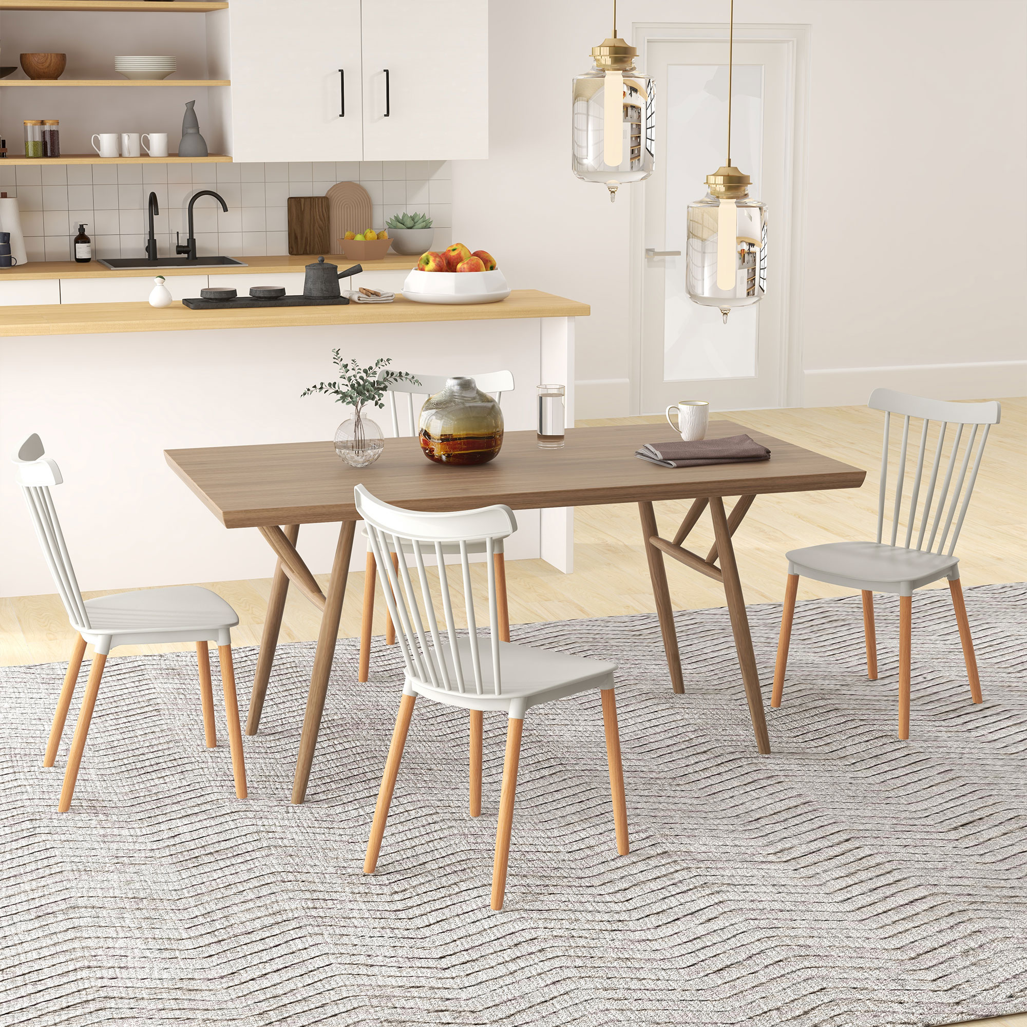HOMCOM Set mit 4 skandinavischen Stühlen, hohe Rückenlehne, Sitz aus Polypropylen, Buchenholzbeine, 48 x 52,5 x 83 cm, Grau