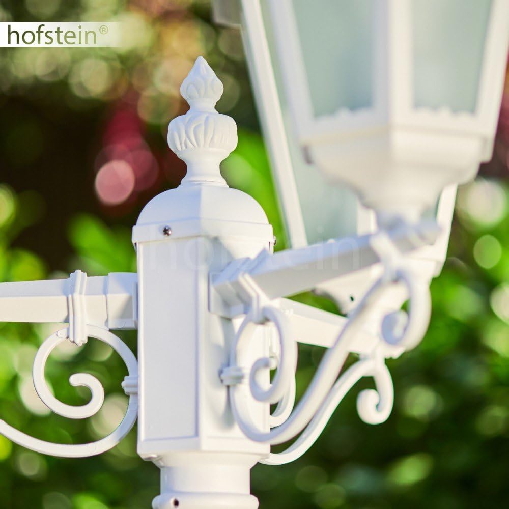 HOFSTEIN Kandelaber Hongkong, Außenwegeleuchte aus Metall/Milchglas in Weiß, Wegebeleuchtung 220 cm, 3 x E27, IP44, Wegeleuchte im Retro/Vintage-Design für Garten, Außenbereich, Hof