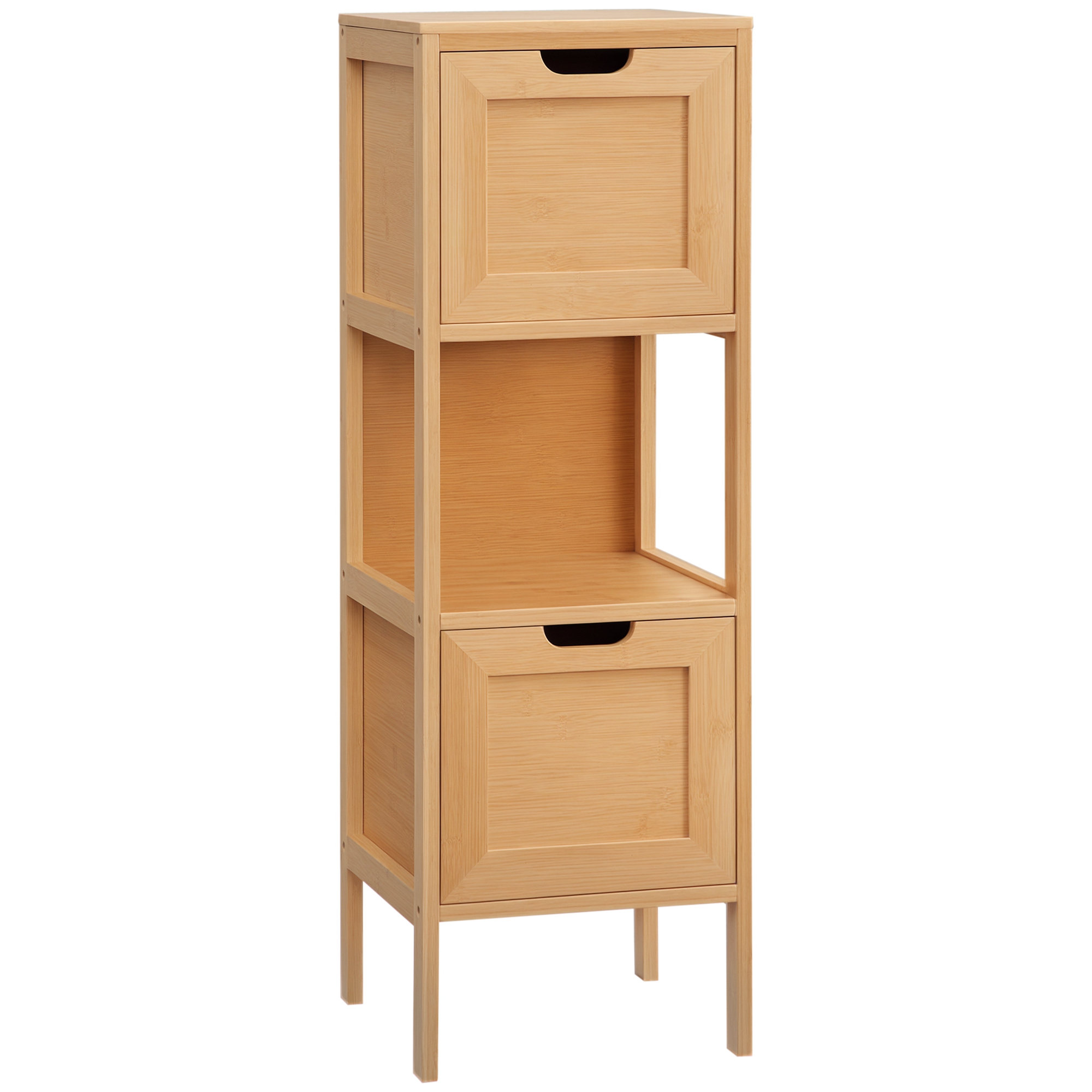 kleankin Badezimmerschrank aus Bambus, 1 Regal, 2 Schubladen, 30 cm x 30 cm x 90 cm; Natur