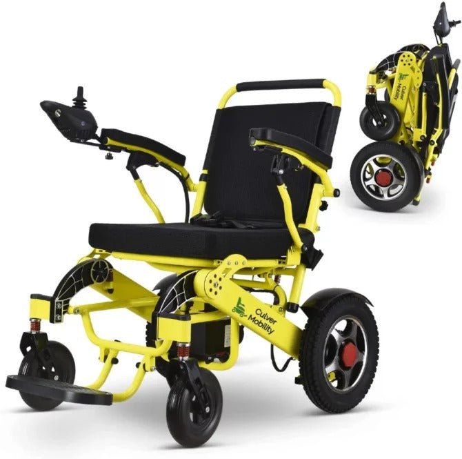 Culver Mobility, sedia a rotelle elettrica pieghevole, leggera, sicura, motorizzata, approvata dalla FDA, per viaggi in aereo (RAMPA per sedia a rotelle in omaggio) (argento - 17,5 pollici)