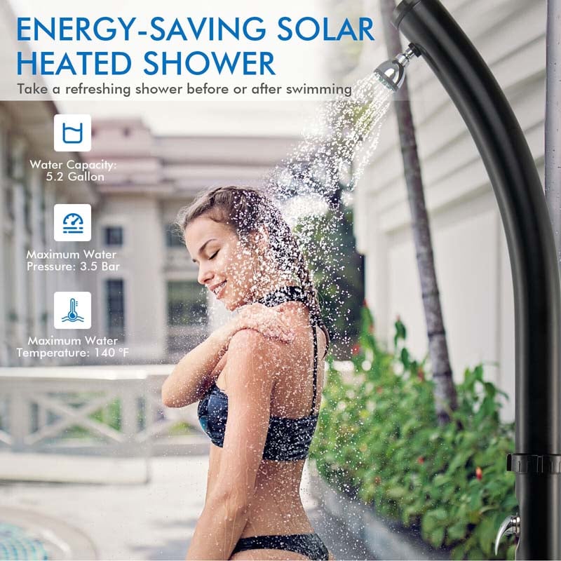 Eletriclife 7.2 Feet 5.3 Gallon Solar-Heated Shower with 360° Rotating Shower Head