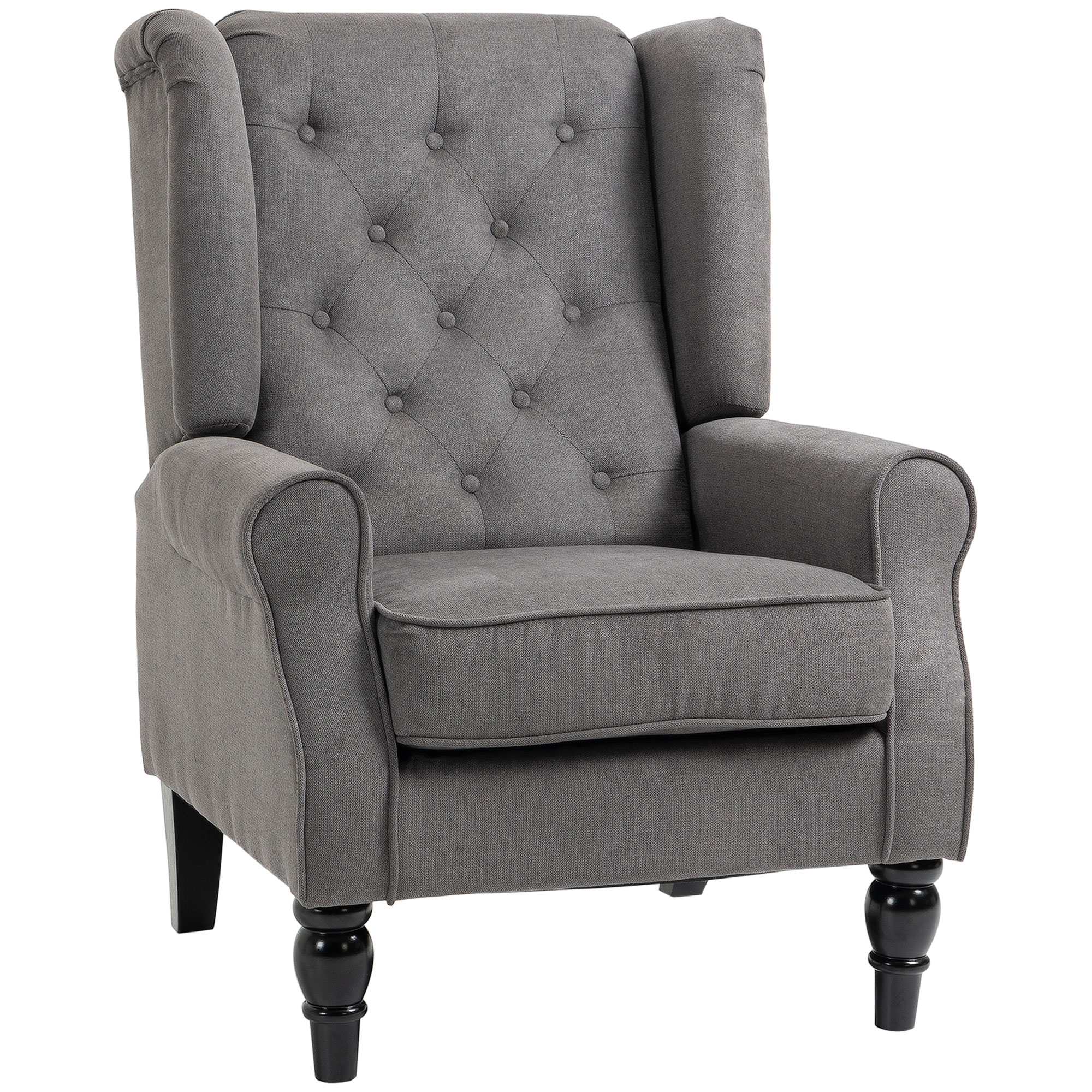 HOMCOM Ohrensessel im Vintage-Design, Lesesessel, Akzentsessel, Holzbeine, Knopfheftung, Grau + Schwarz