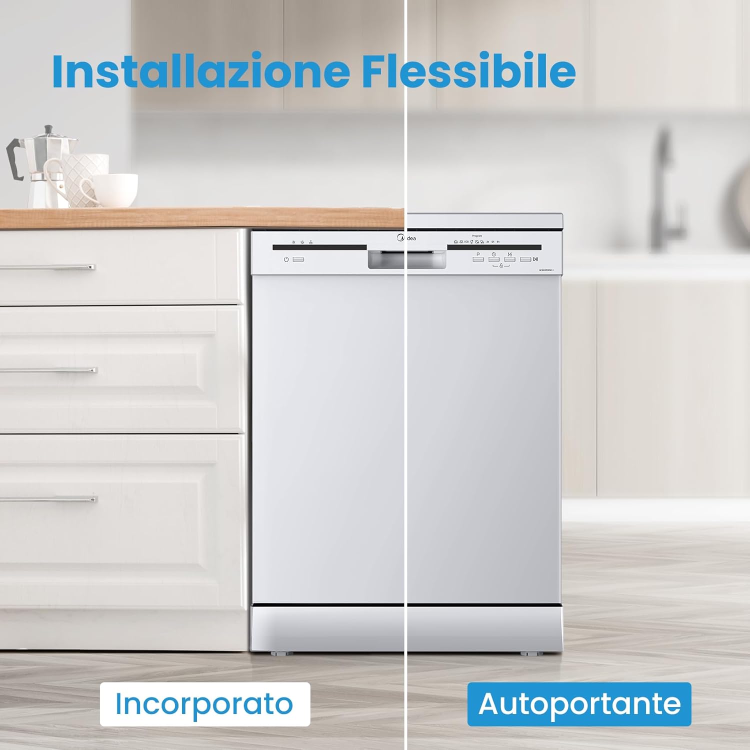 Midea MFD60S200X.1-IT Dishwasher Freestanding with 14 Places, 8 Programs, LED Display, Delay Start, Half Load Function, Extra Drying - Stainless Steel