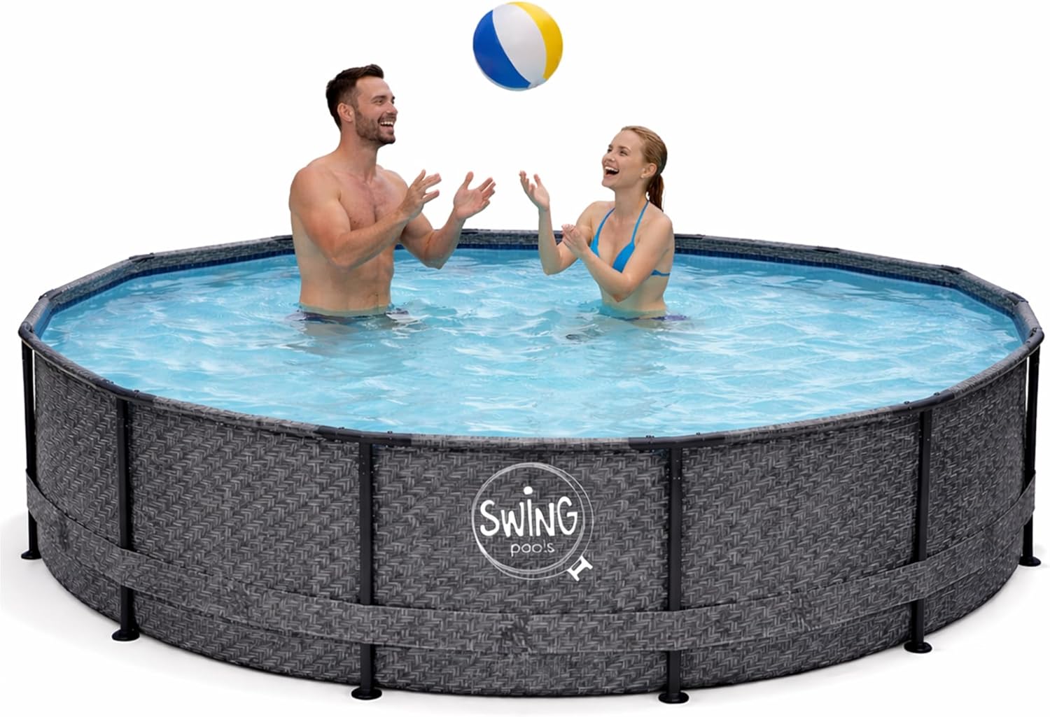 HAF - Swing Frame Pool rund Grau Fischgräte (Ø 366 cm, 91 cm tief) - Gartenpool mit 8.300 Liter - Robust, UV-geschützt & korrosionsbeständig - Stabiler Metallrahmen - Schnellaufbau ohne Werkzeug