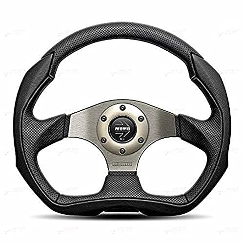MOMO Motorsport Eagle Street EAG35BK0S   Volante in pelle nera, con raggi anodizzati e inserti in Airleather nero, 350 mm : Auto e Moto
