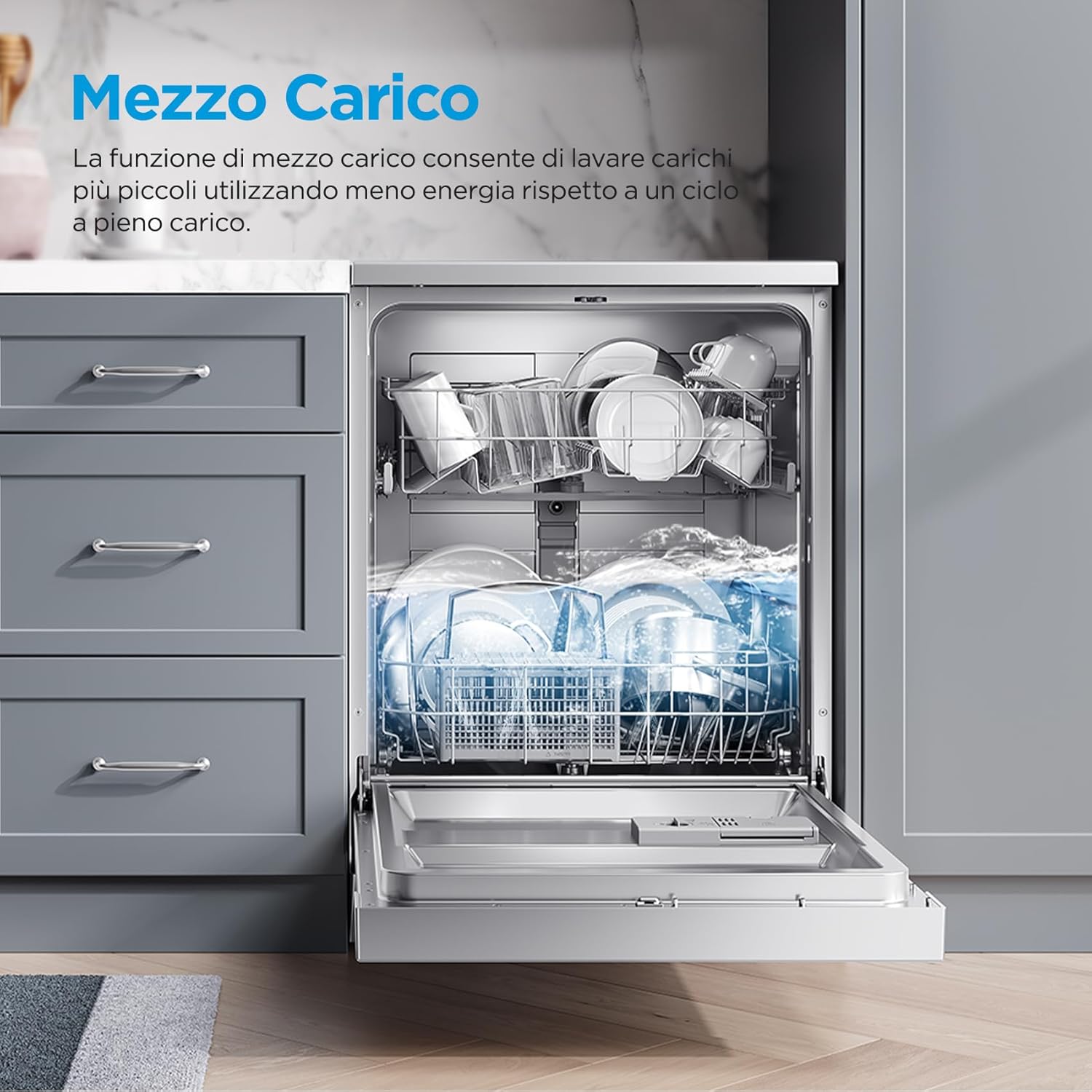 Midea MFD60S200X.1-IT Dishwasher Freestanding with 14 Places, 8 Programs, LED Display, Delay Start, Half Load Function, Extra Drying - Stainless Steel