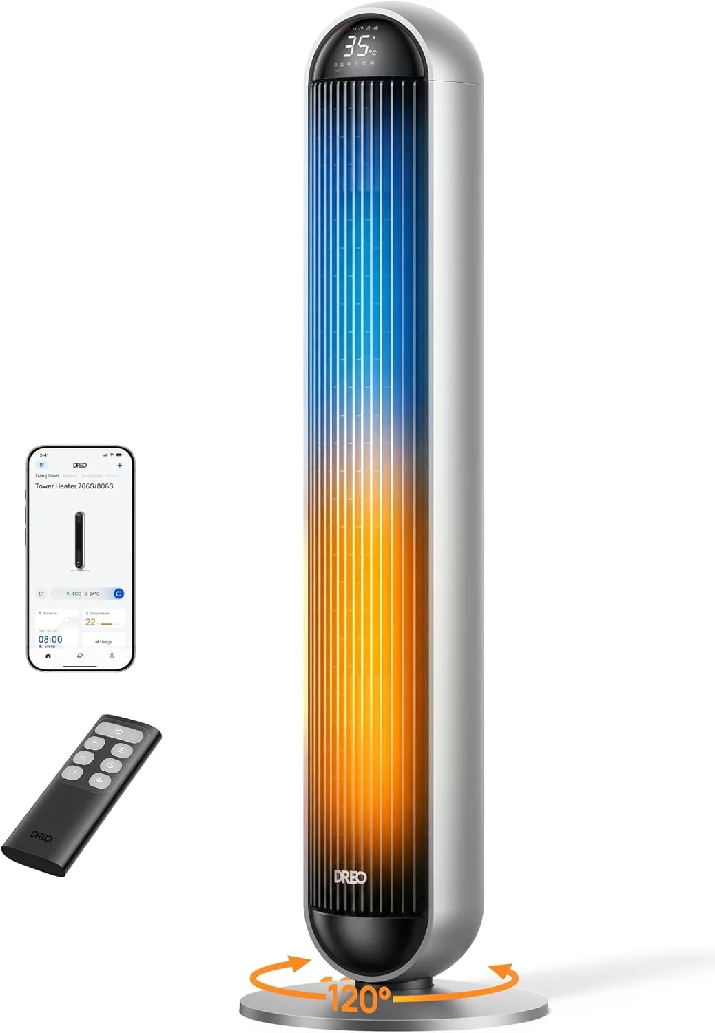 DREO Smart 2-in-1 Turmventilator & Heizlüfter, 9m/s Standventilator