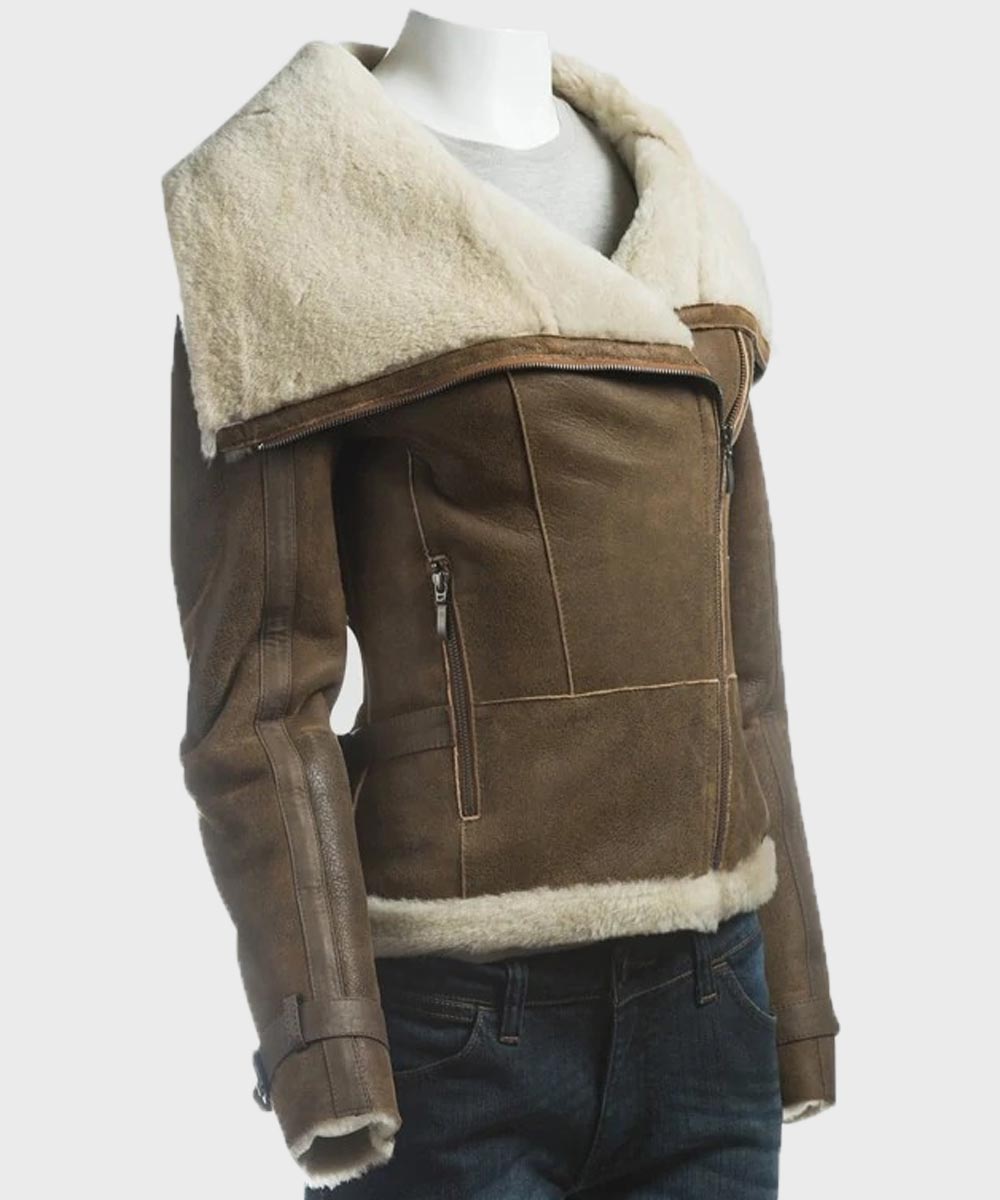 Womens Shearling Brown Leather Jacket